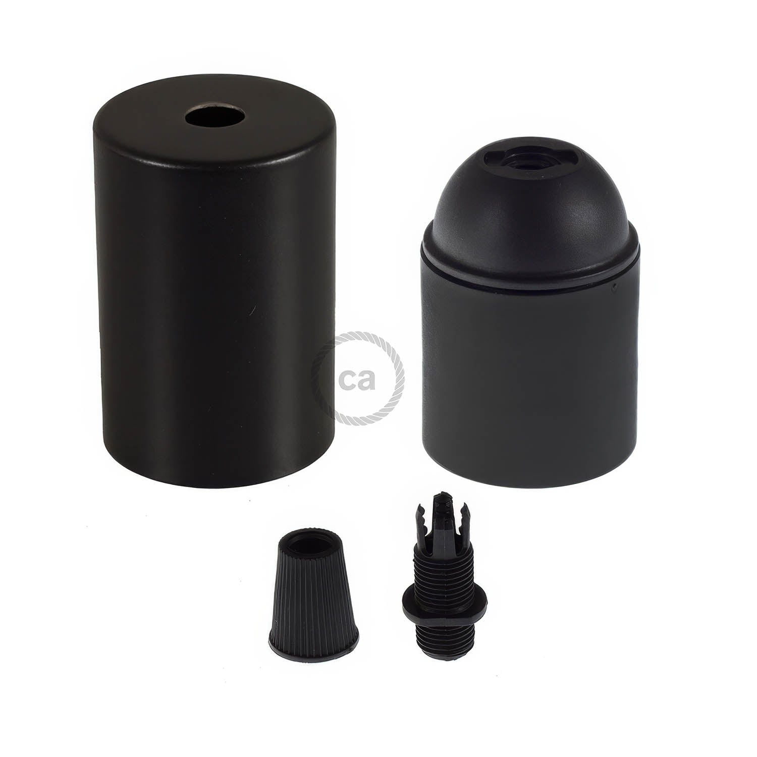 Kit portalampada E27 cilindrico in metallo - Nero