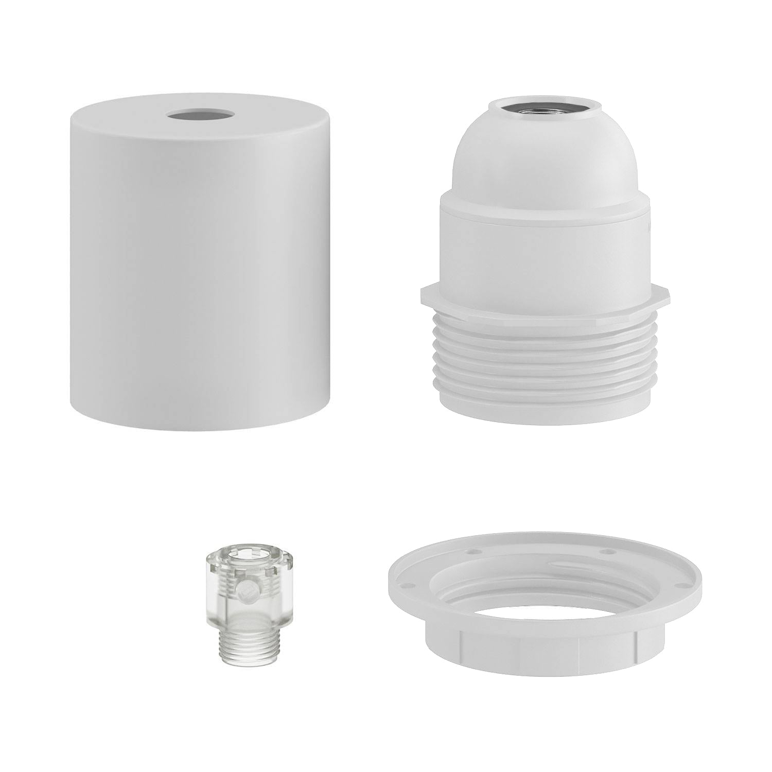 Kit portalampada E27 semifilettato in metallo con serracavo nascosto - Bianco opaco