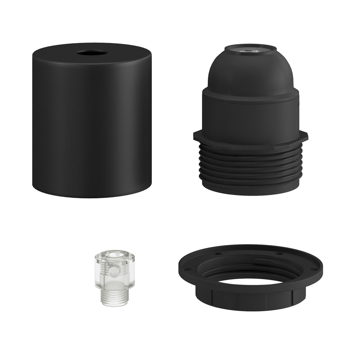 Kit portalampada E27 semifilettato in metallo con serracavo nascosto - Nero