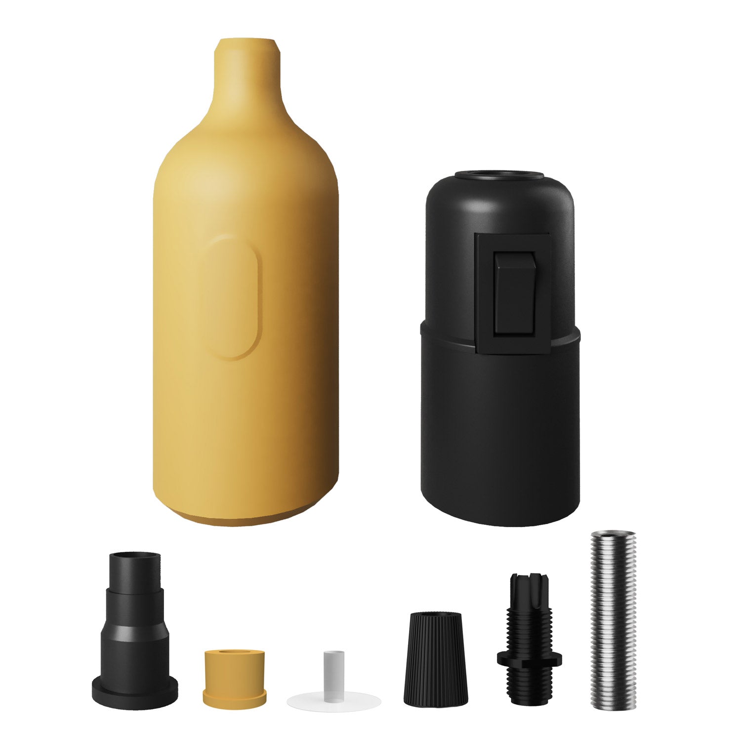 Kit portalampada E27 in silicone con interruttore e serracavo nascosti - Mostarda