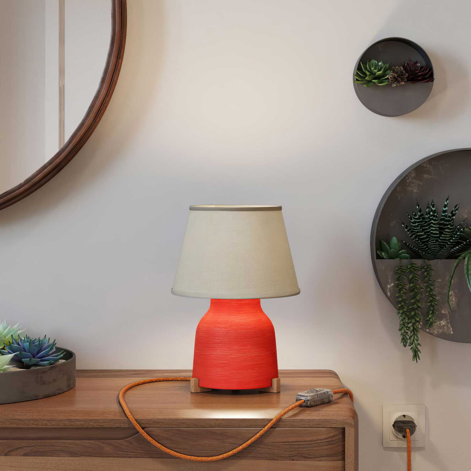 Lampada da tavolo in ceramica Vaso con paralume Impero - Juta chiara