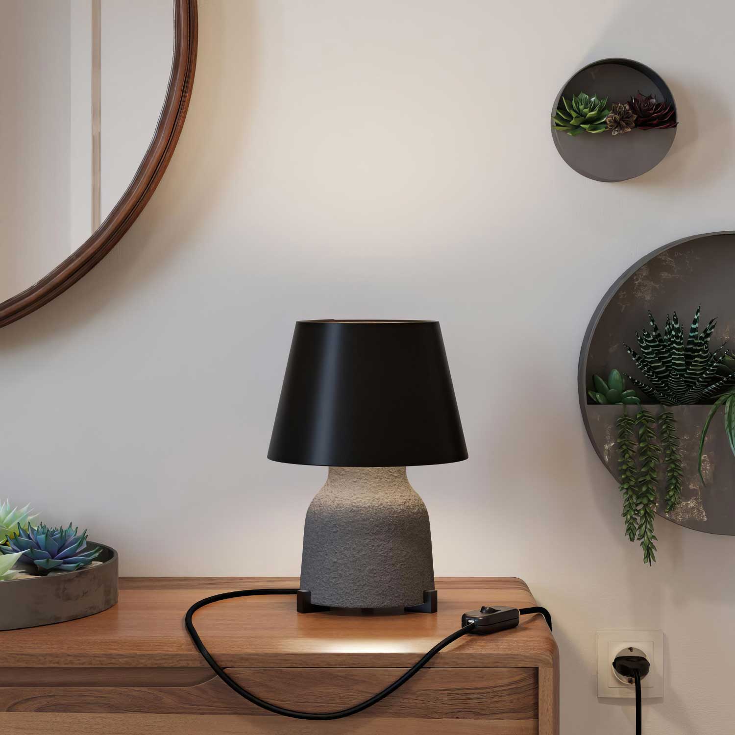 Lampada da tavolo in ceramica Vaso con paralume Impero - Nero