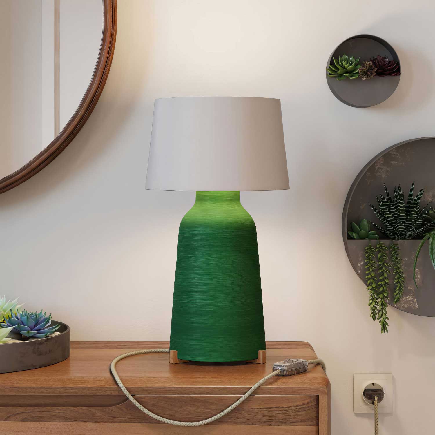 Lampada da tavolo in ceramica Bottiglia con paralume Athena - Bianco