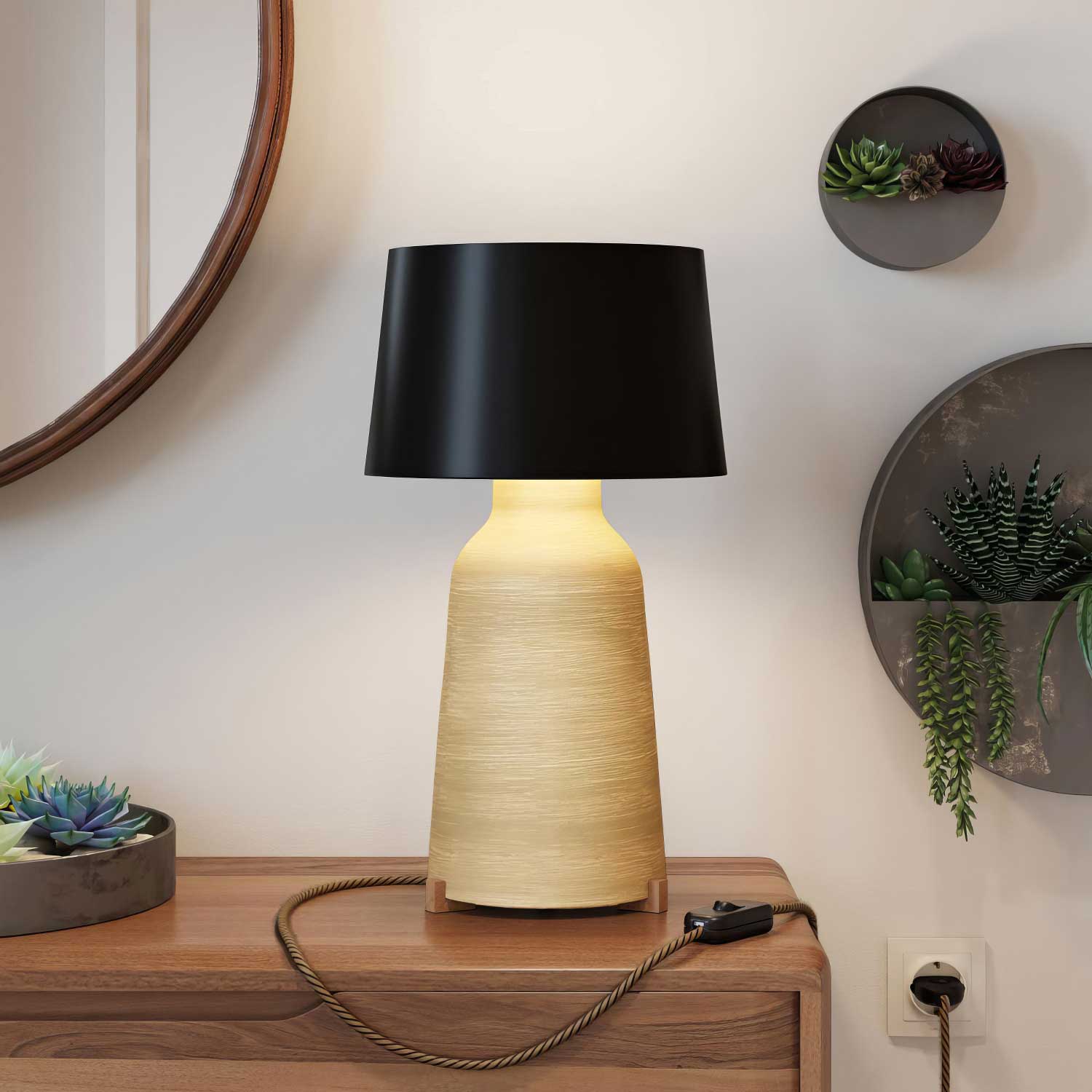 Lampada da tavolo in ceramica Bottiglia con paralume Athena - Nero