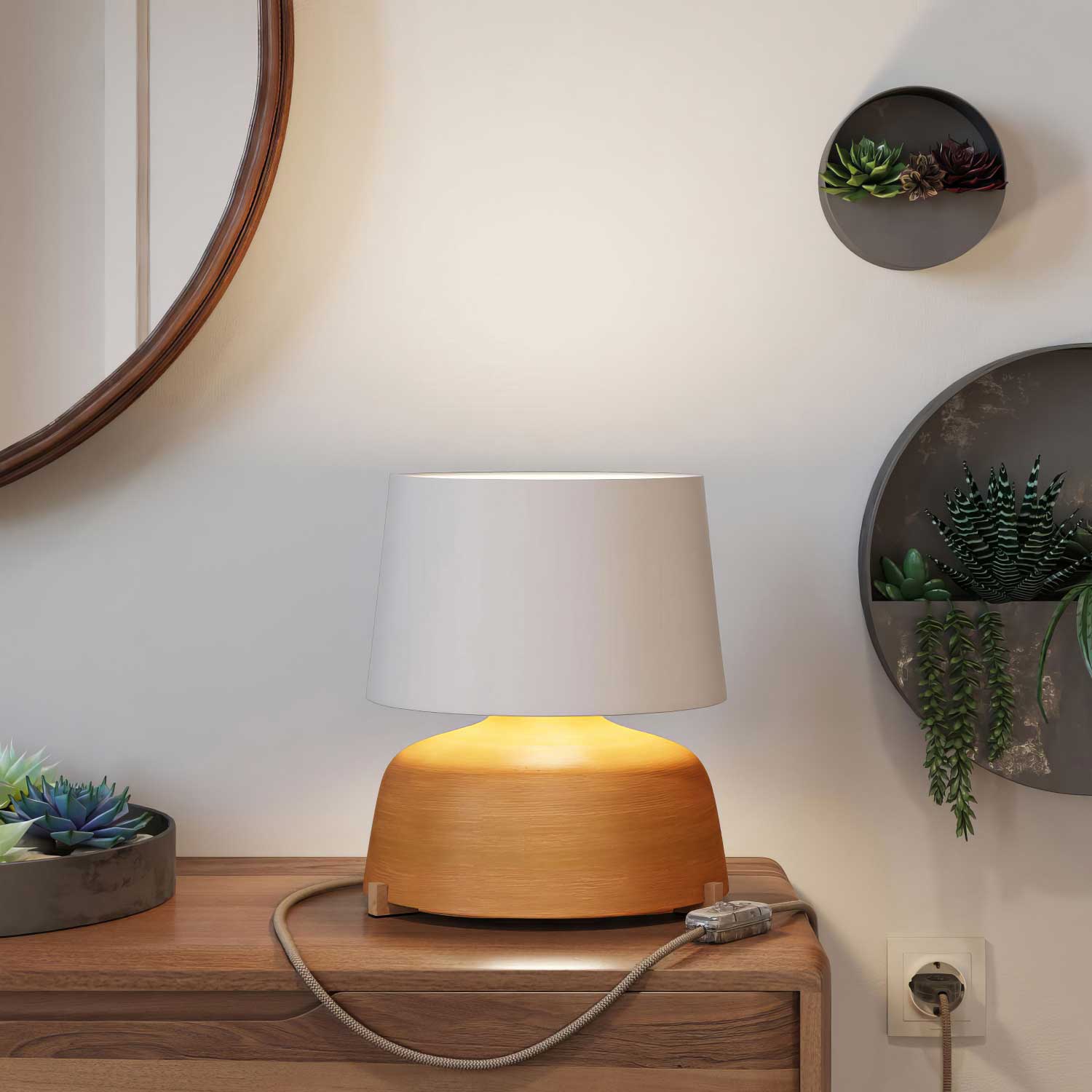 Lampada da tavolo in ceramica Coppa con paralume Athena - Bianco