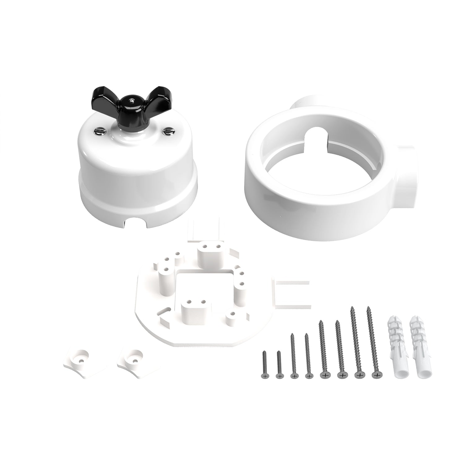 Kit interruttore/deviatore con dado a farfalla e base per Creative-Tubes  in porcellana bianca