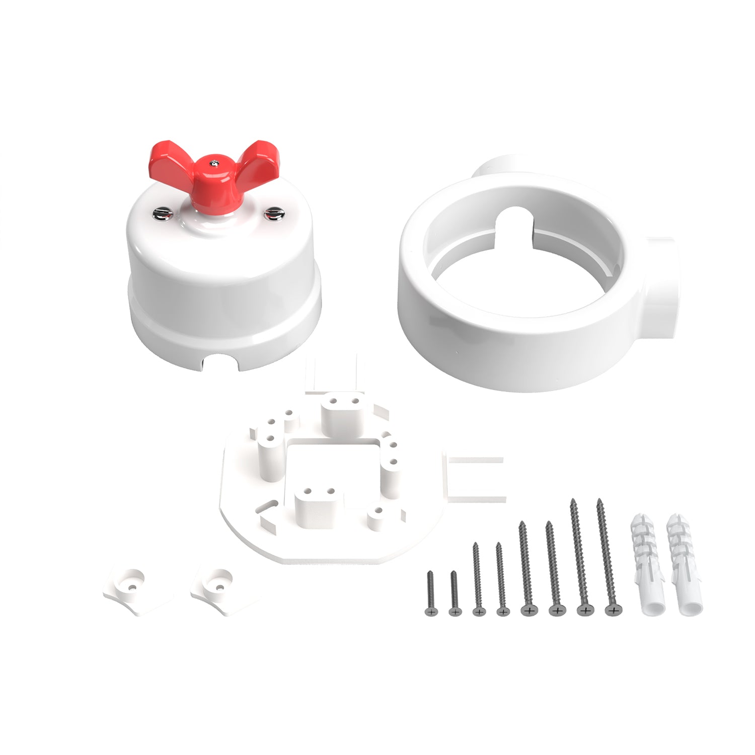 Kit interruttore/deviatore con dado a farfalla e base per Creative-Tubes  in porcellana bianca