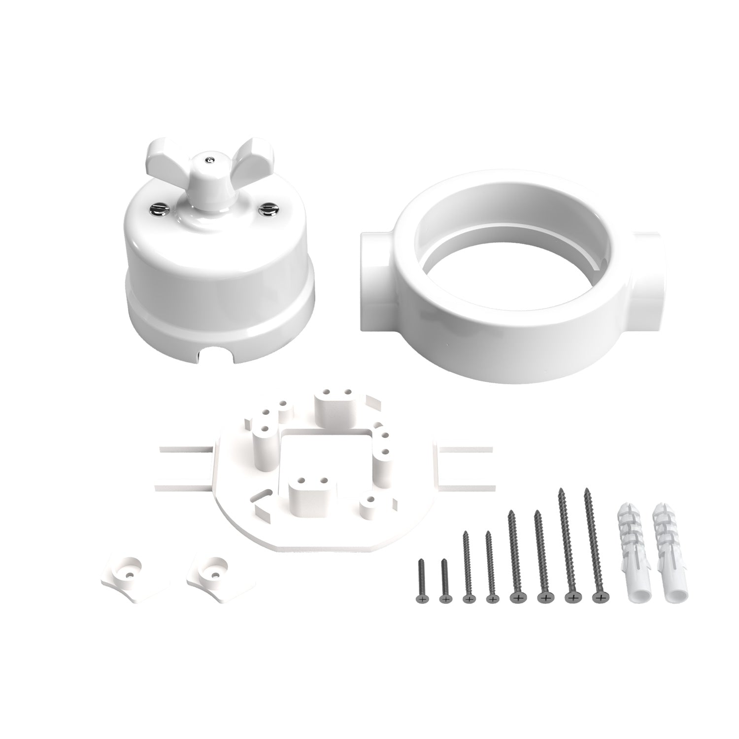 Kit interruttore/deviatore con dado a farfalla e base per Creative-Tubes  in porcellana bianca
