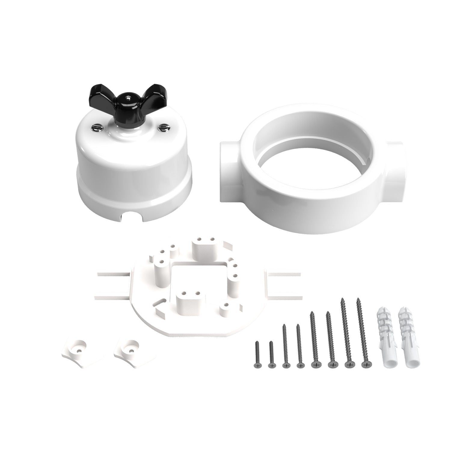 Kit interruttore/deviatore con dado a farfalla e base per Creative-Tubes  in porcellana bianca