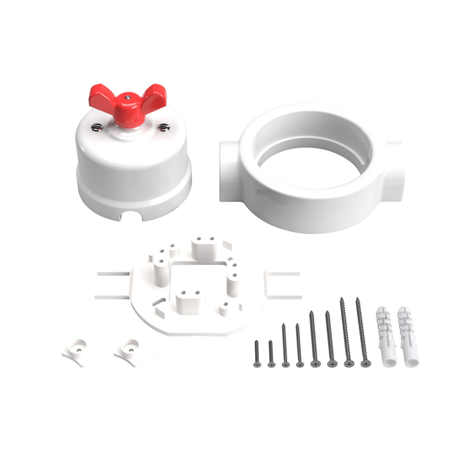 Kit interruttore/deviatore con dado a farfalla e base per Creative-Tubes  in porcellana bianca