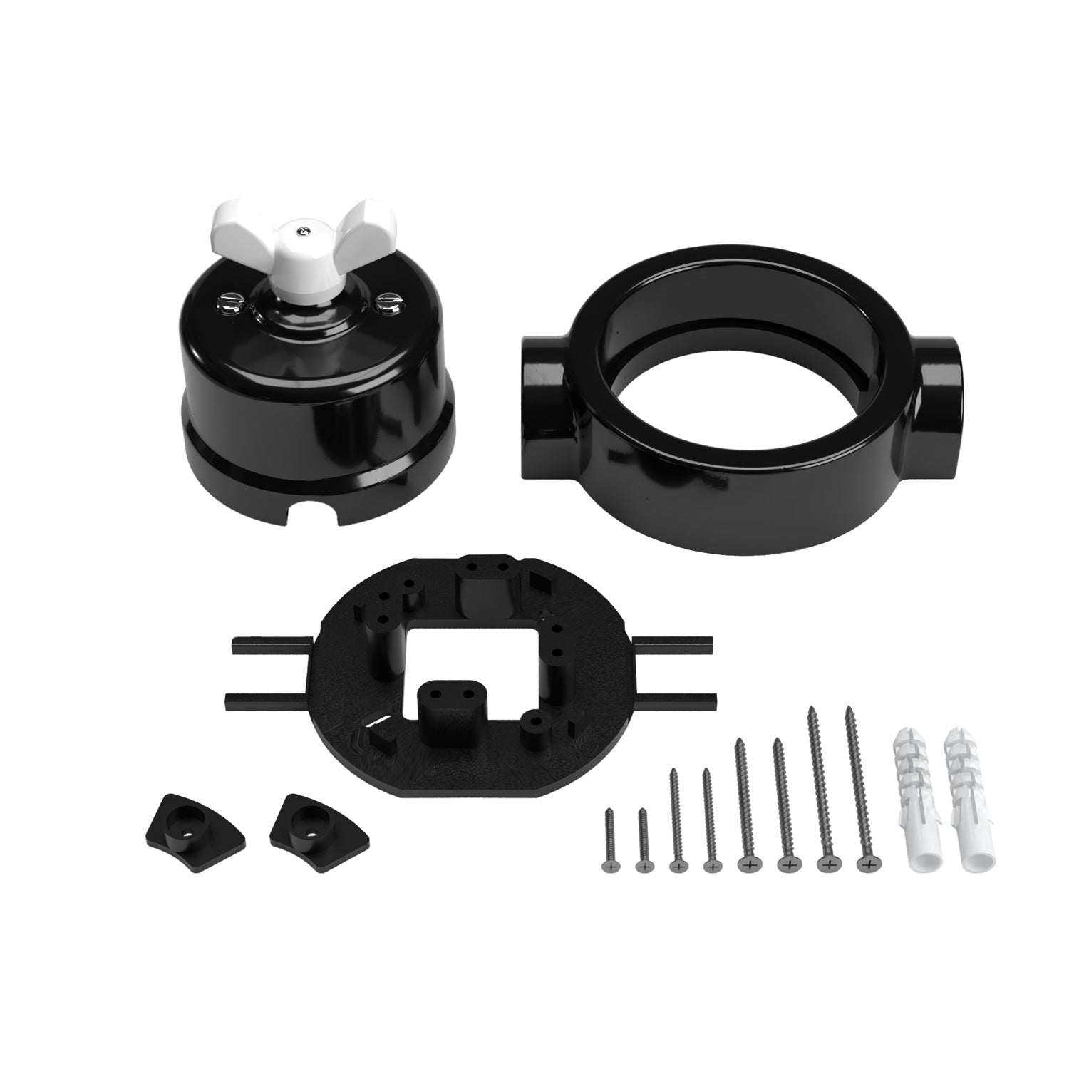 Kit interruttore/deviatore con dado a farfalla e base per Creative-Tubes in porcellana nera
