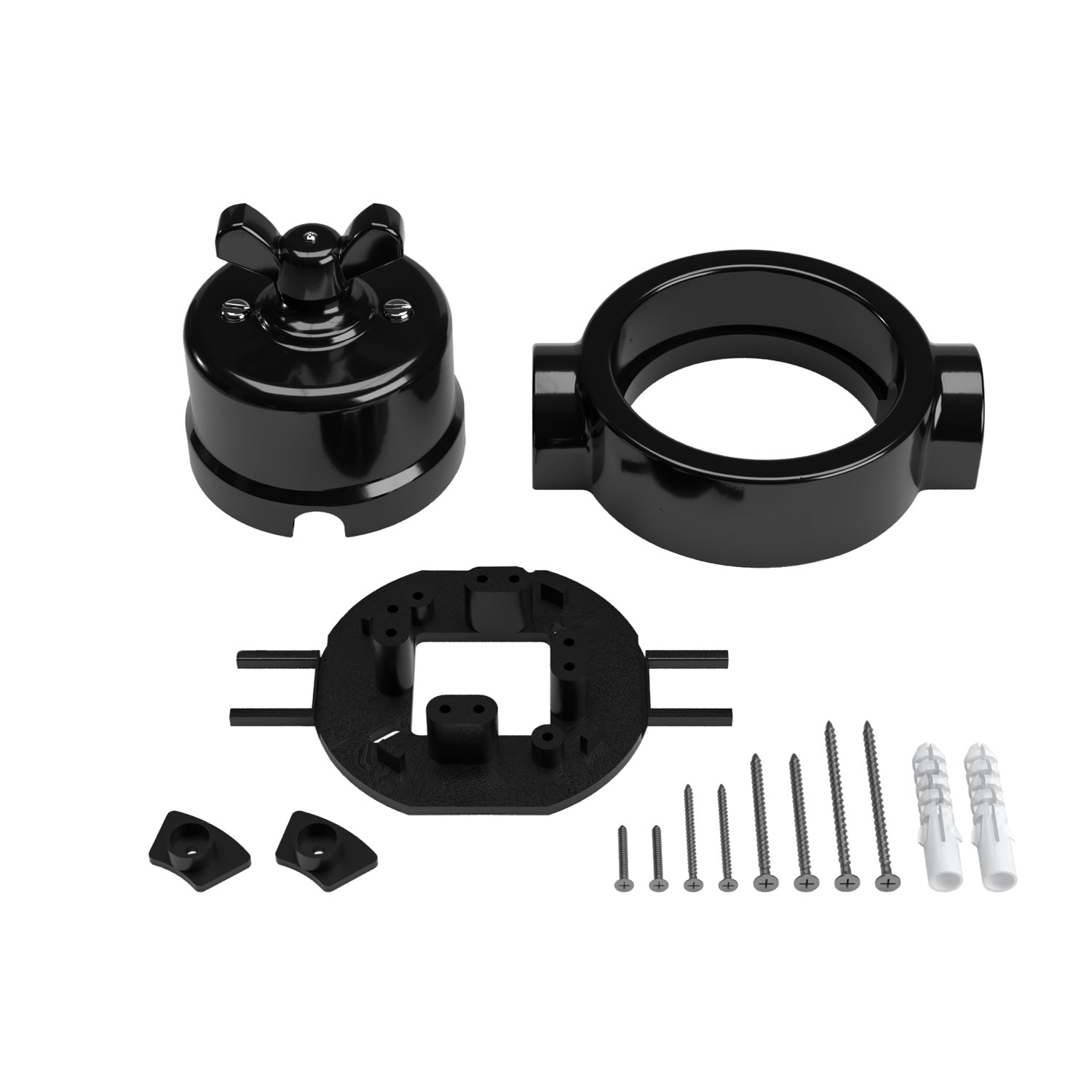 Kit interruttore/deviatore con dado a farfalla e base per Creative-Tubes in porcellana nera
