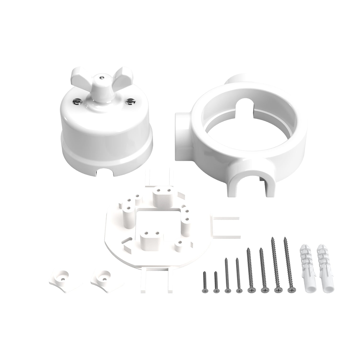 Kit interruttore/deviatore con dado a farfalla e base per Creative-Tubes  in porcellana bianca