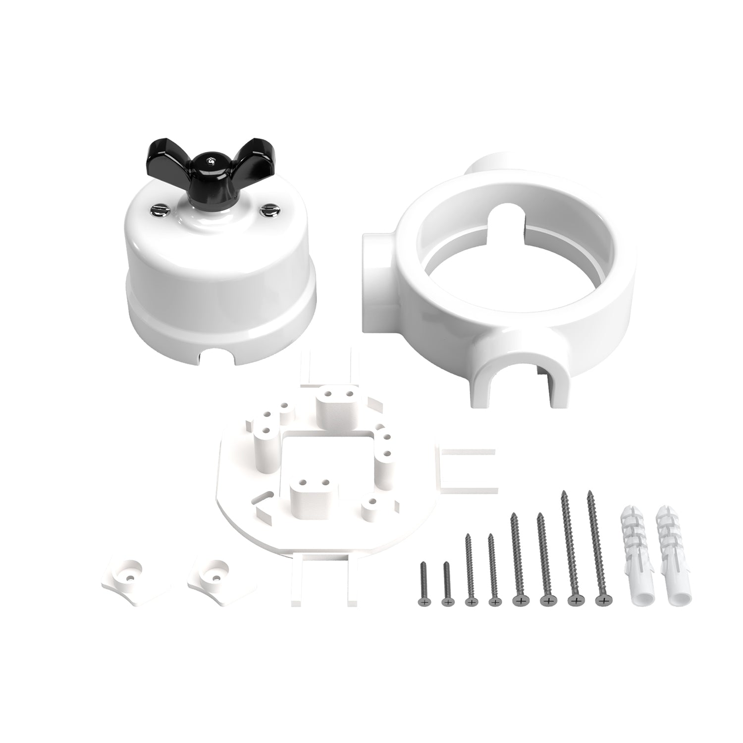 Kit interruttore/deviatore con dado a farfalla e base per Creative-Tubes  in porcellana bianca
