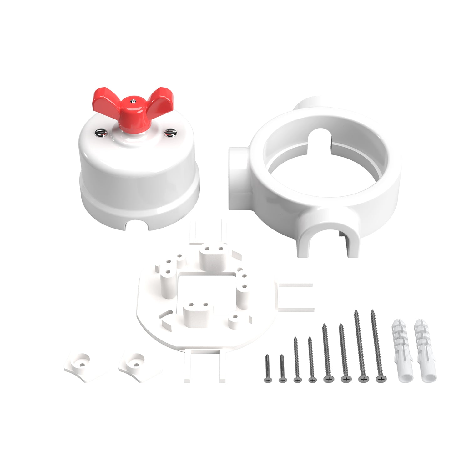 Kit interruttore/deviatore con dado a farfalla e base per Creative-Tubes  in porcellana bianca