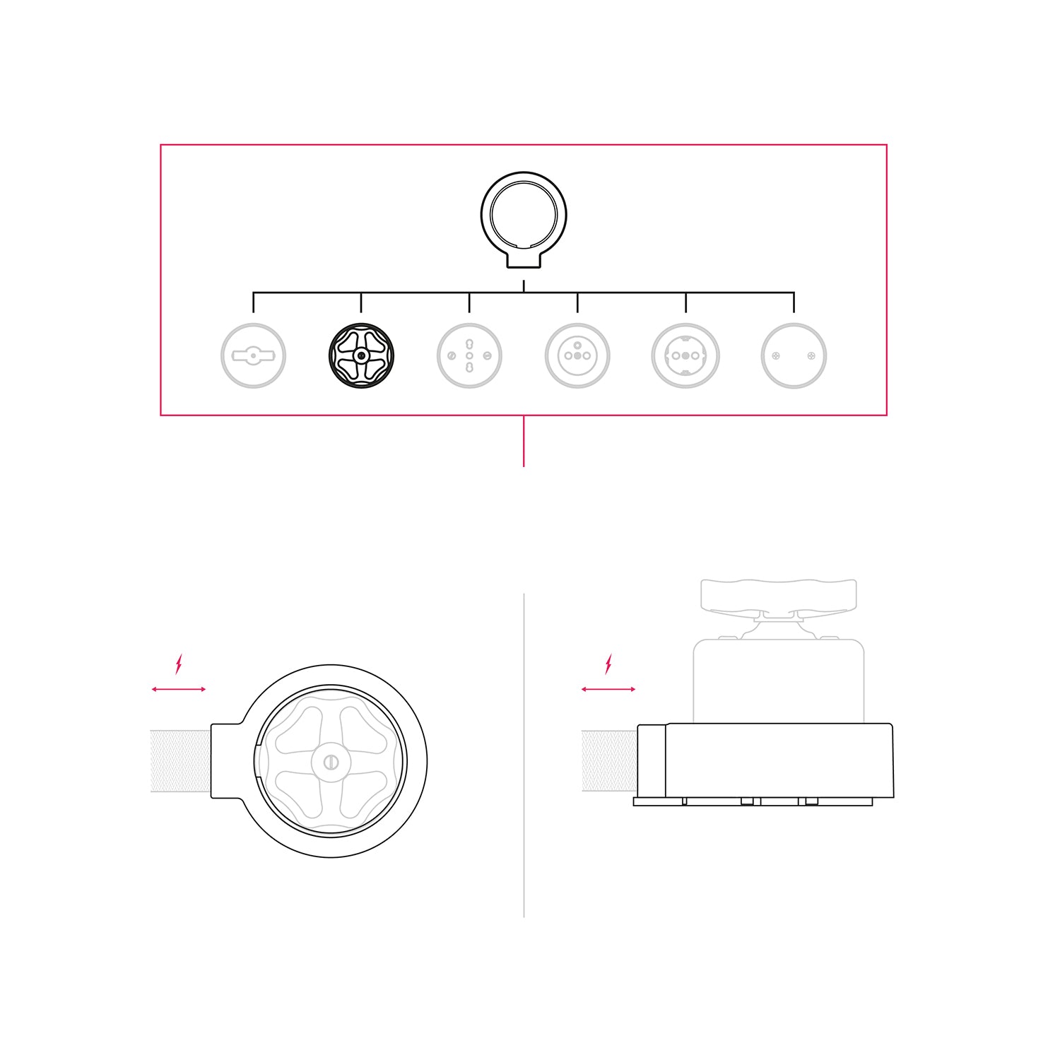 Kit interruttore/deviatore con manopola e base per Creative-Tubes in porcellana nera
