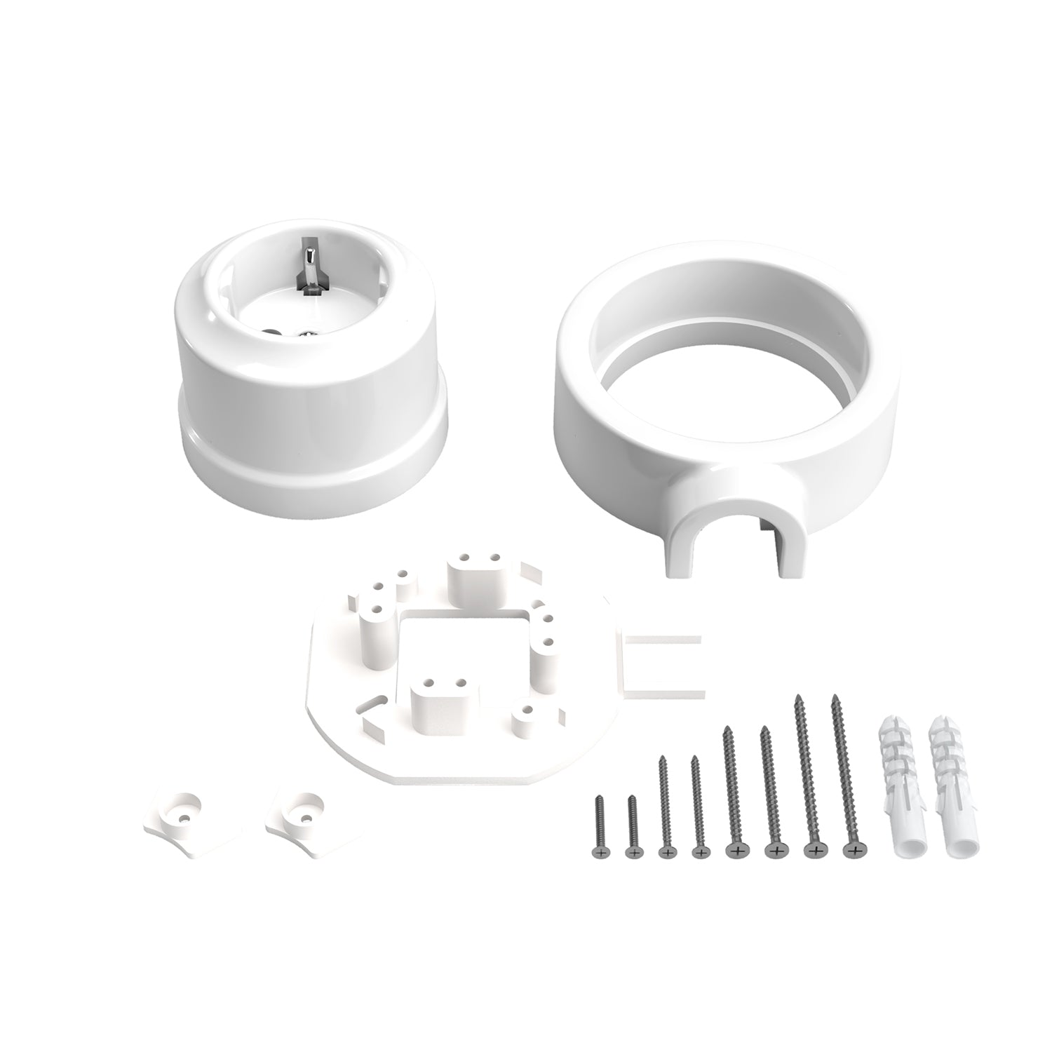 Kit presa Schuko da parete e base per Creative-Tubes in porcellana  - Bianco