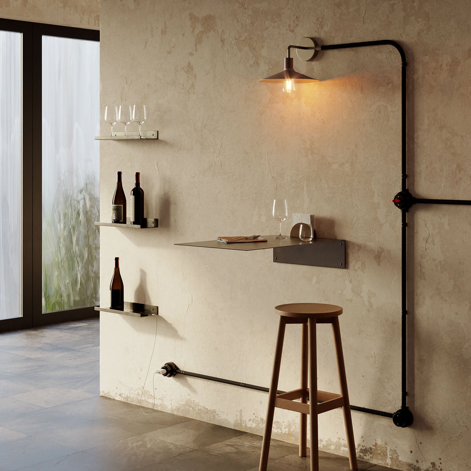 Kit presa Schuko da parete e base per Creative-Tubes in porcellana  - Nero