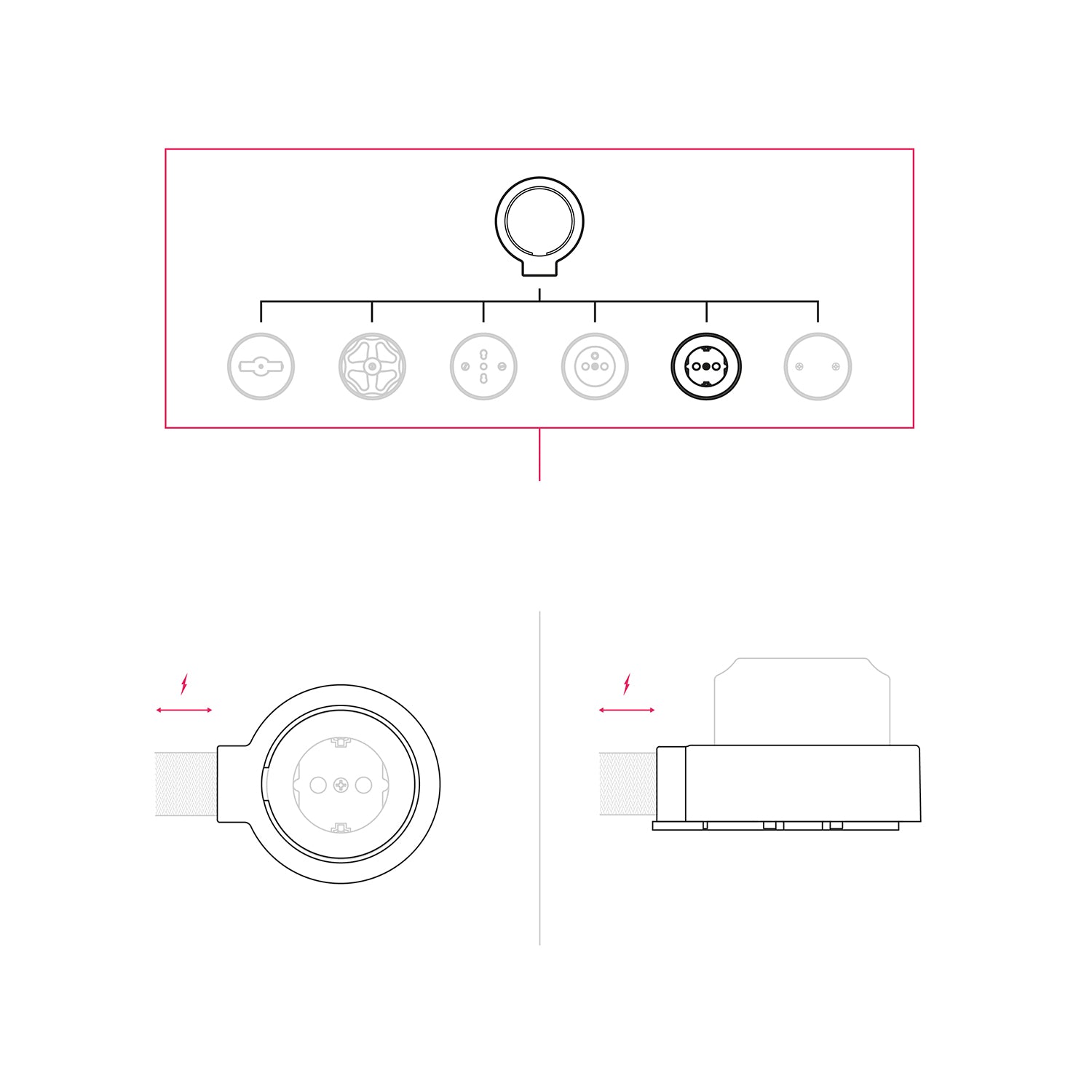 Kit presa Schuko da parete e base per Creative-Tubes in porcellana  - Nero