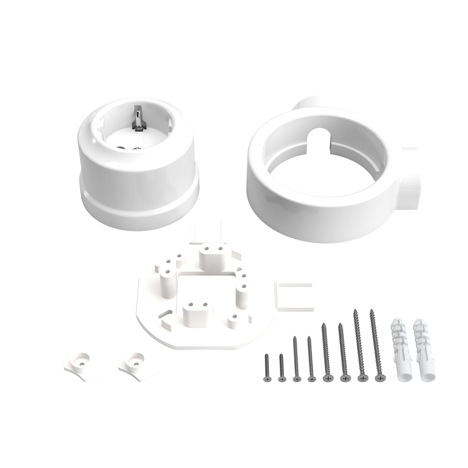 Kit presa Schuko da parete e base per Creative-Tubes in porcellana  - Bianco