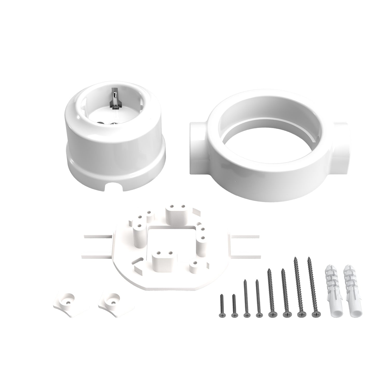 Kit presa Schuko da parete e base per Creative-Tubes in porcellana  - Bianco