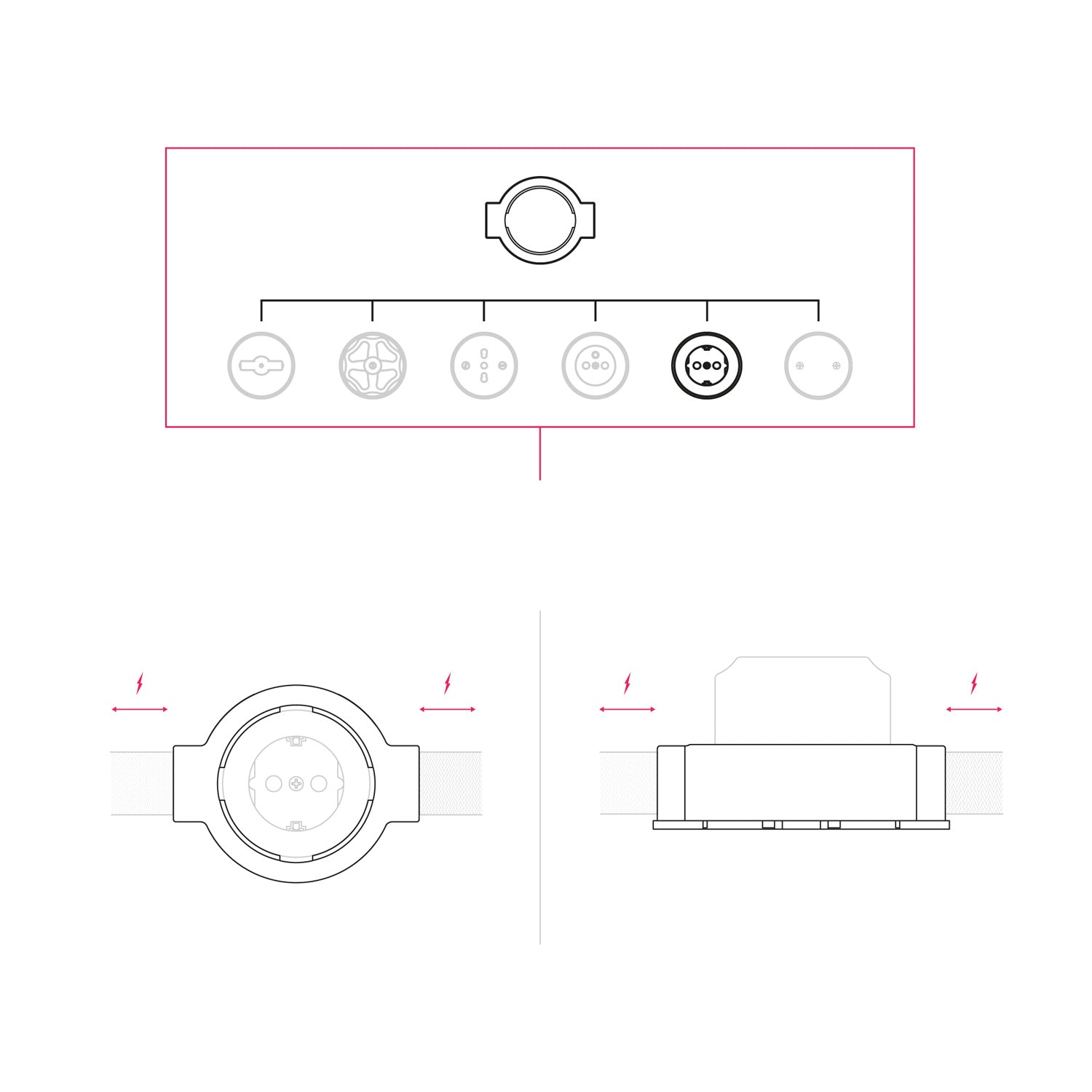 Kit presa Schuko da parete e base per Creative-Tubes in porcellana  - Nero