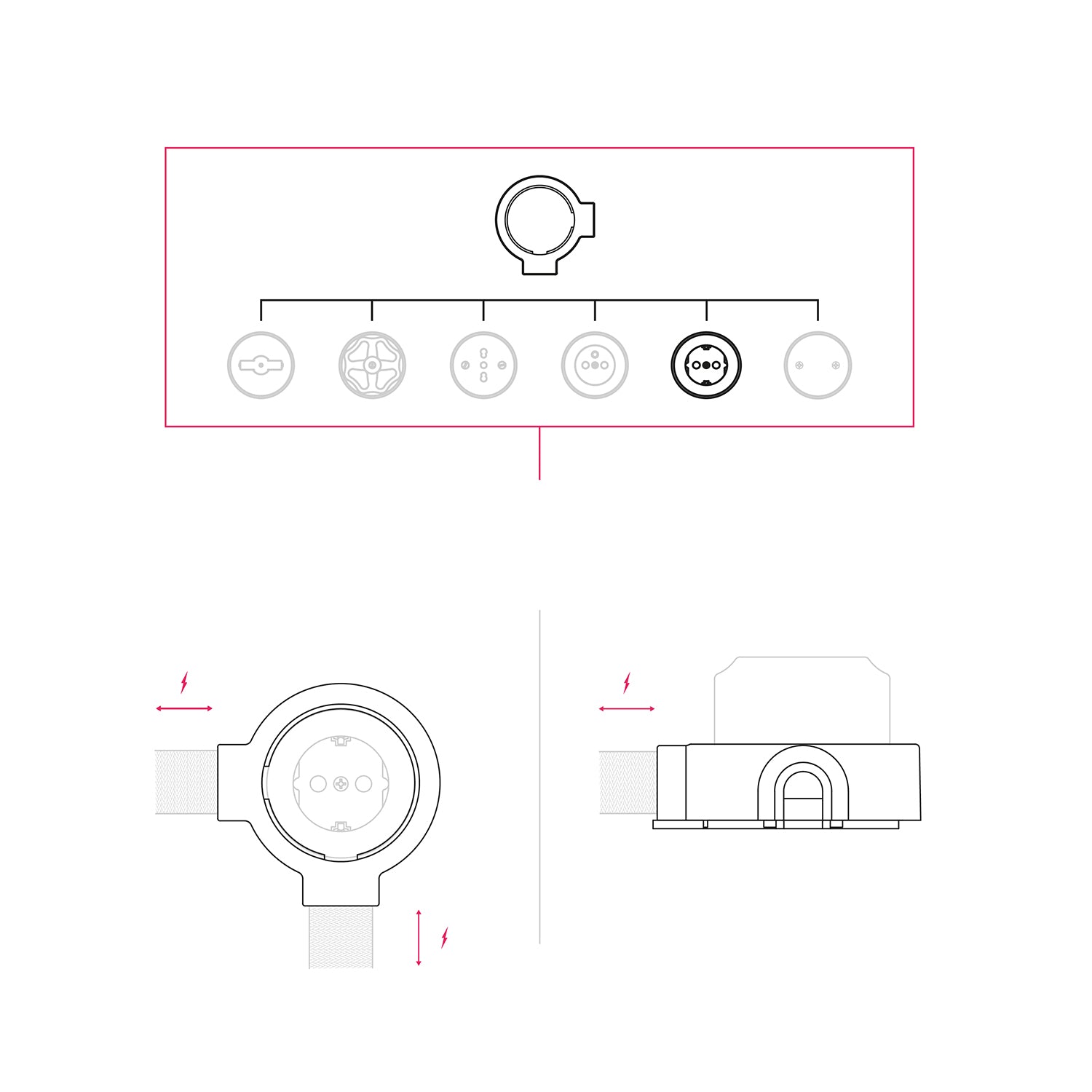 Kit presa Schuko da parete e base per Creative-Tubes in porcellana  - Bianco