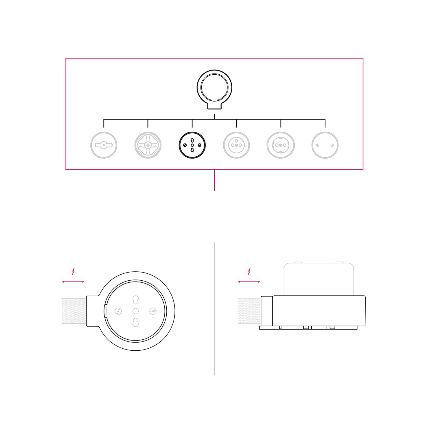 Kit presa bipasso italiana 10/16A da parete e base per Creative-Tubes in porcellana  - Bianco