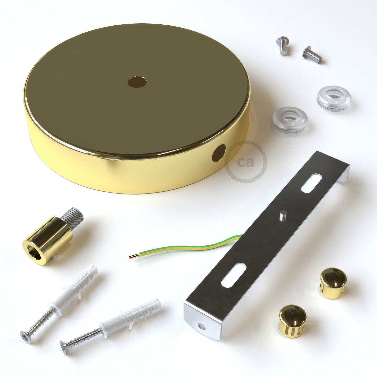 Kit rosone cilindrico in metallo a 1 foro centrale e 2 fori laterali - Ottone