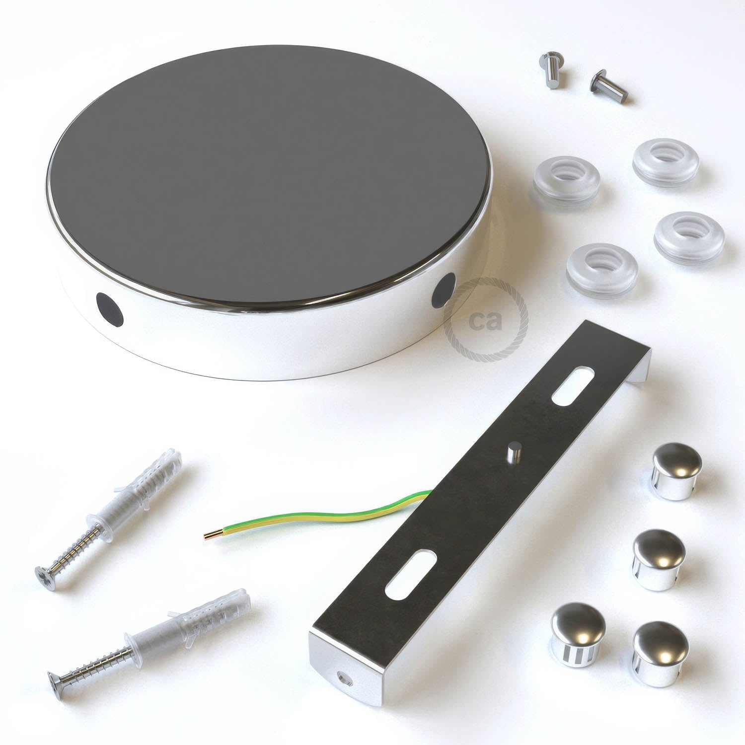 Kit rosone cilindrico in metallo a 4 fori laterali (scatola di derivazione) - Cromo