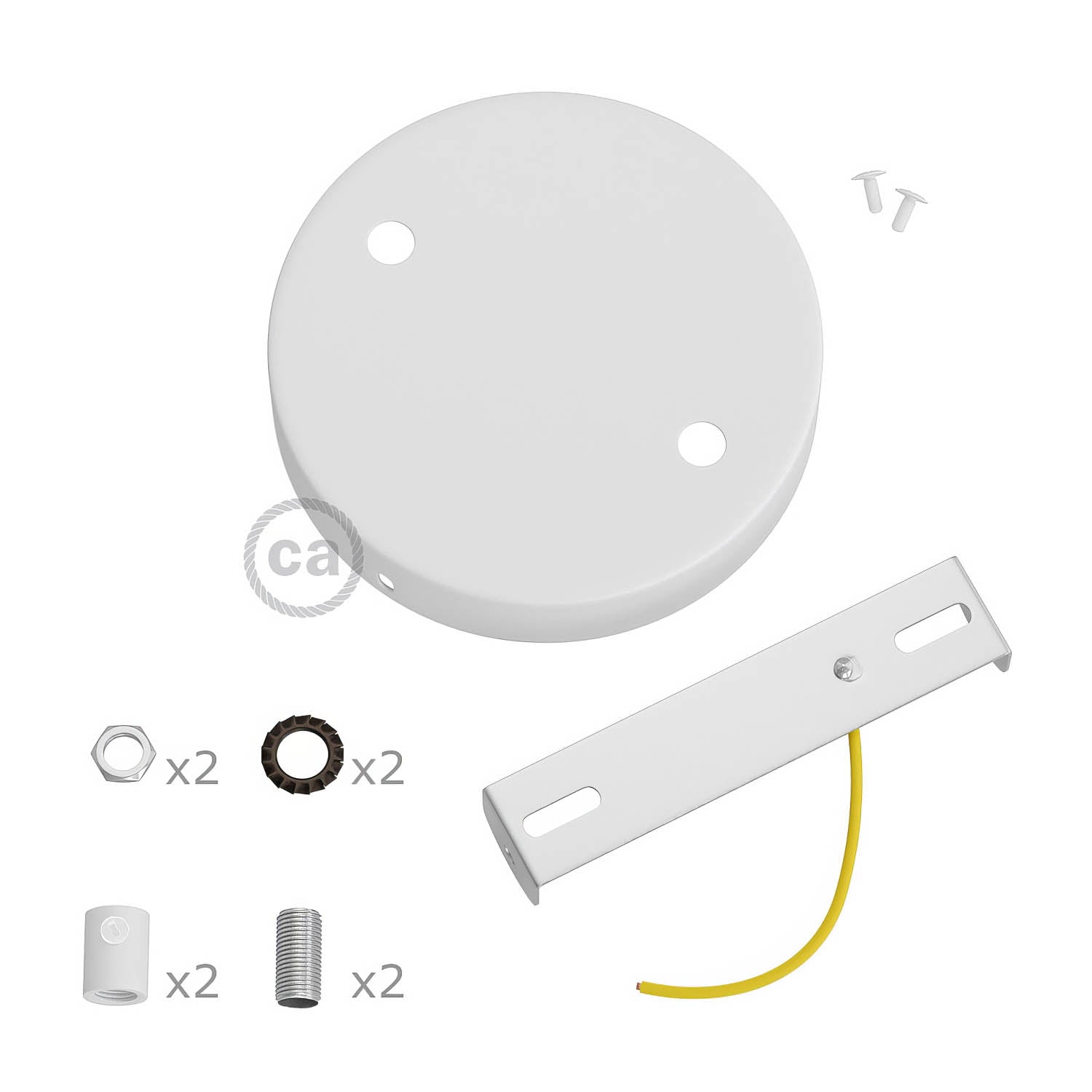 Kit rosone cilindrico in metallo a 2 fori - Bianco opaco