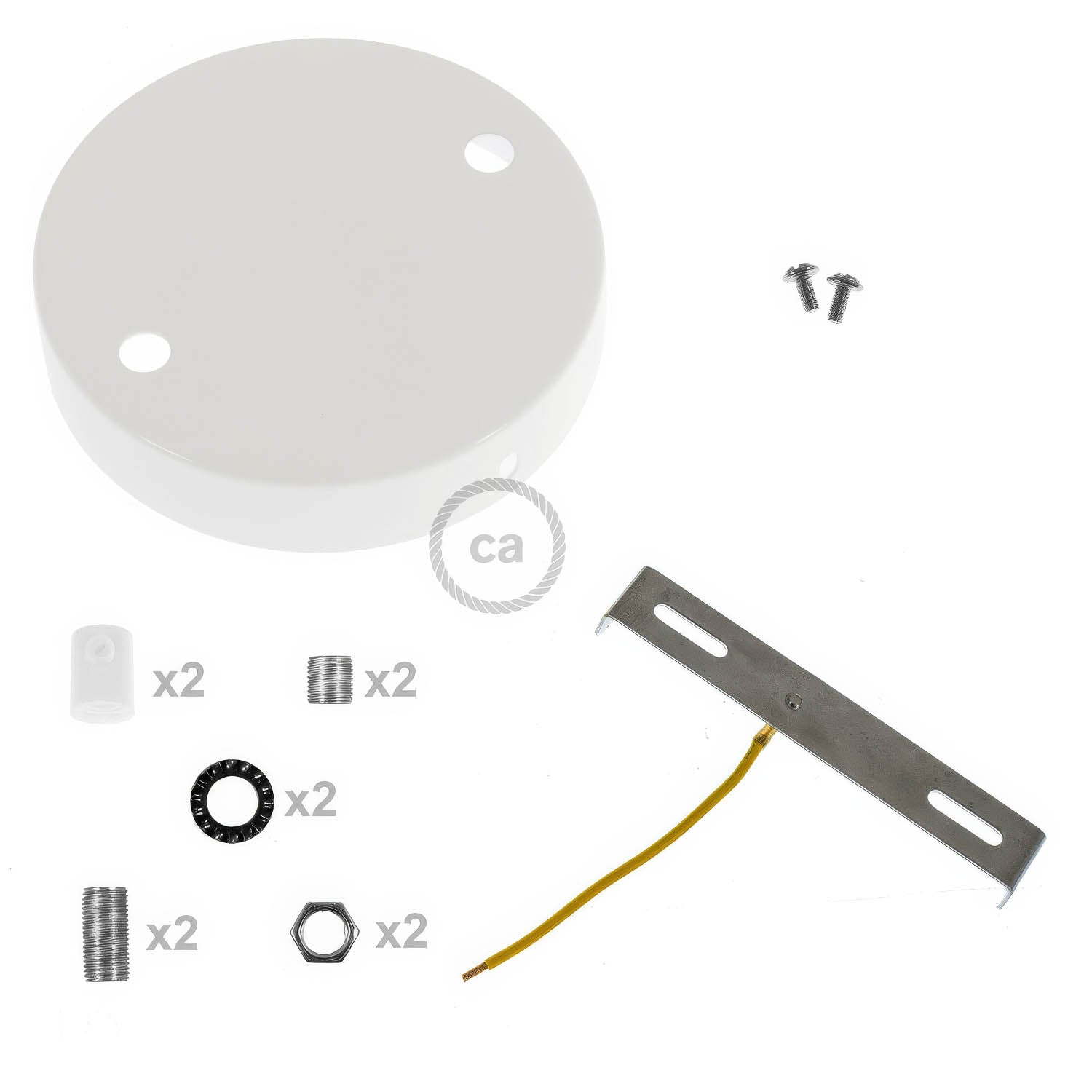 Kit rosone cilindrico in metallo a 2 fori - Bianco lucido