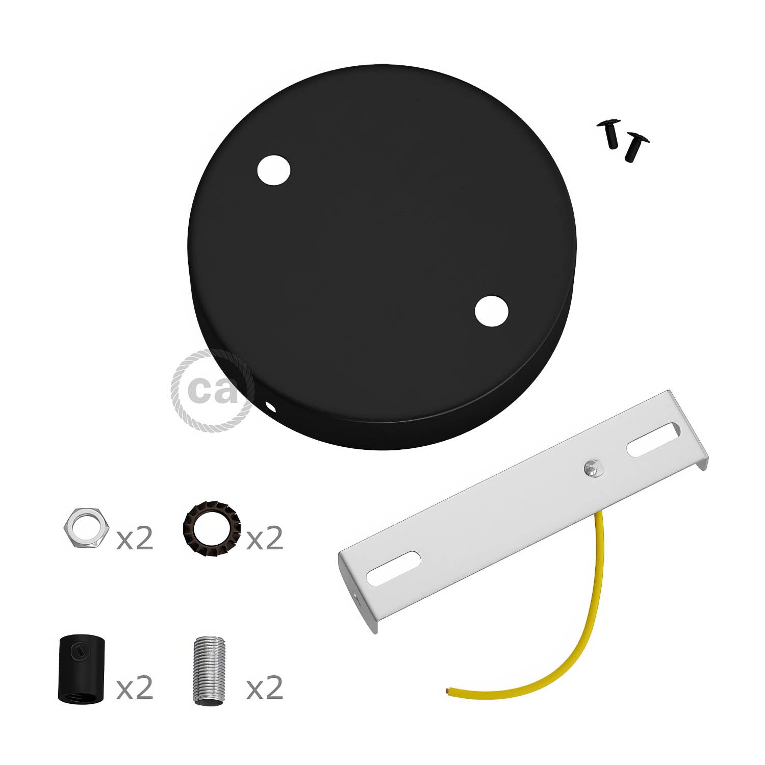 Kit rosone cilindrico in metallo a 2 fori - Nero