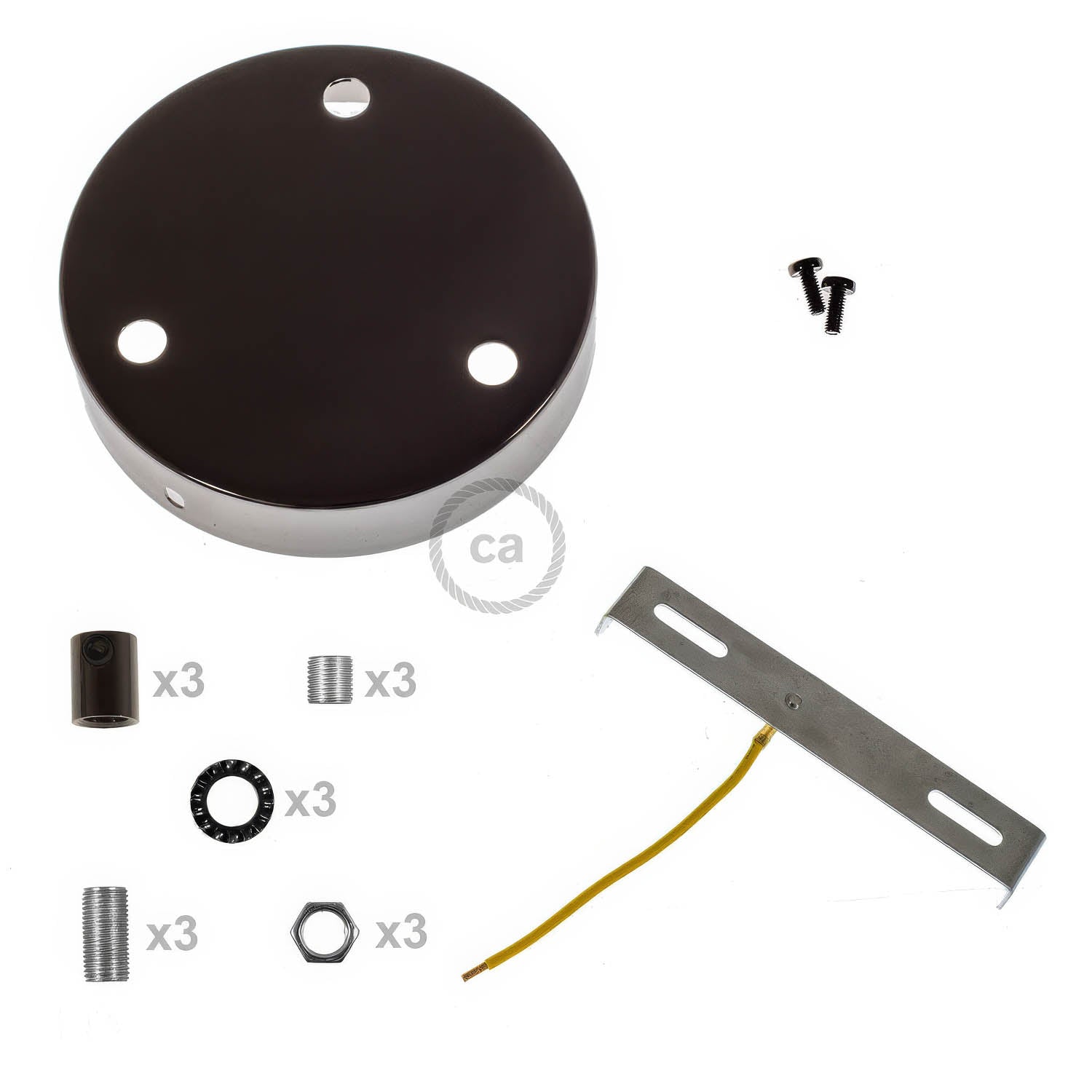 Kit rosone cilindrico in metallo a 3 fori - Nero perla