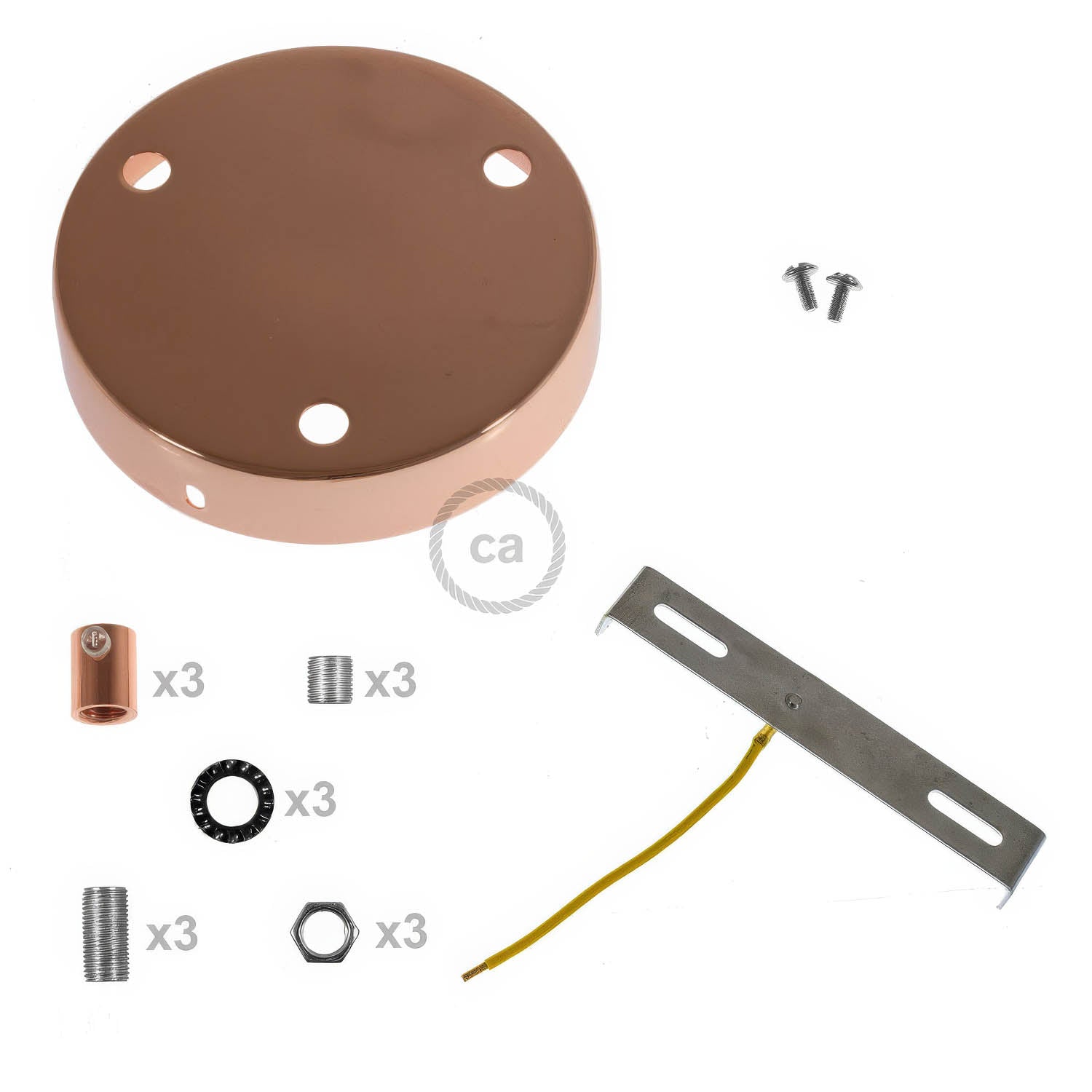 Kit rosone cilindrico in metallo a 3 fori - Rame