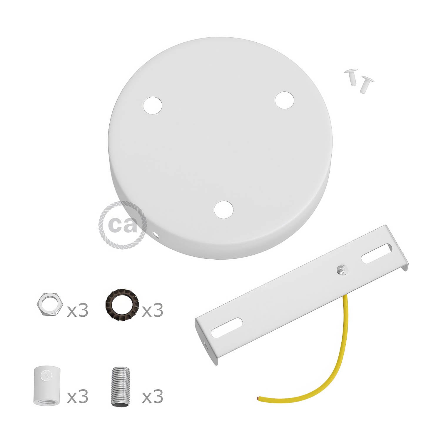 Kit rosone cilindrico in metallo a 3 fori - Bianco opaco