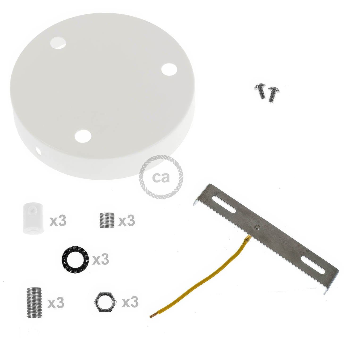 Kit rosone cilindrico in metallo a 3 fori - Bianco lucido