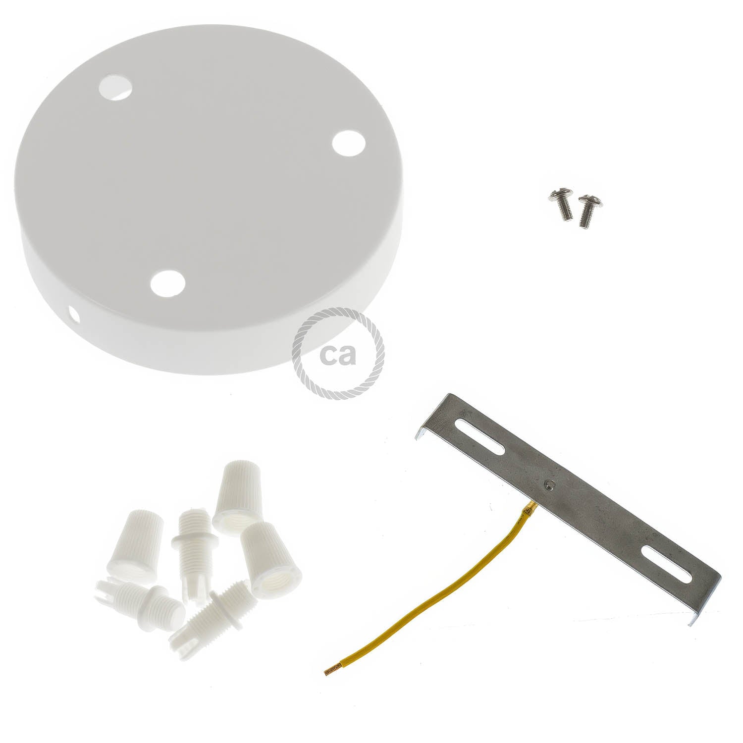 Kit rosone cilindrico in metallo a 3 fori - Bianco lucido