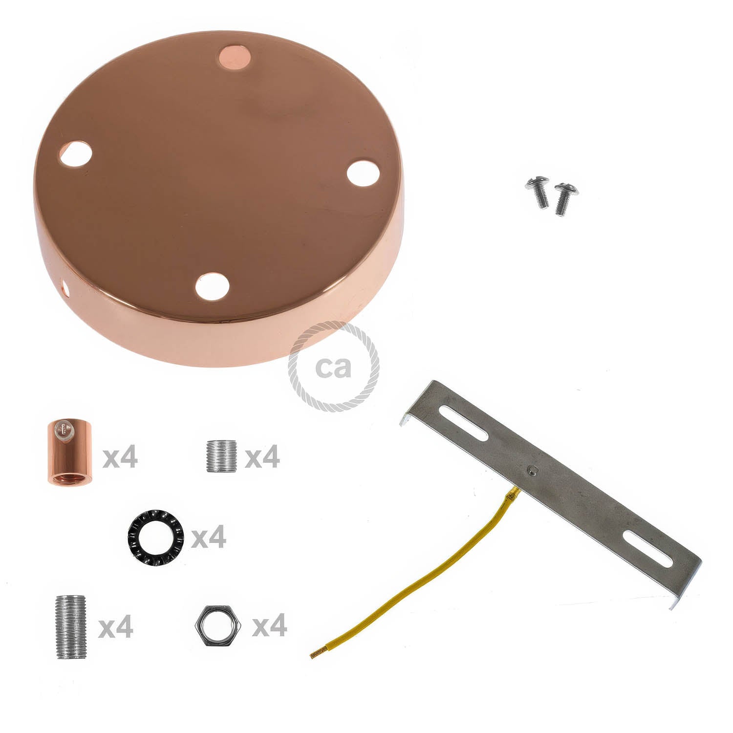 Kit rosone cilindrico in metallo a 4 fori - Rame