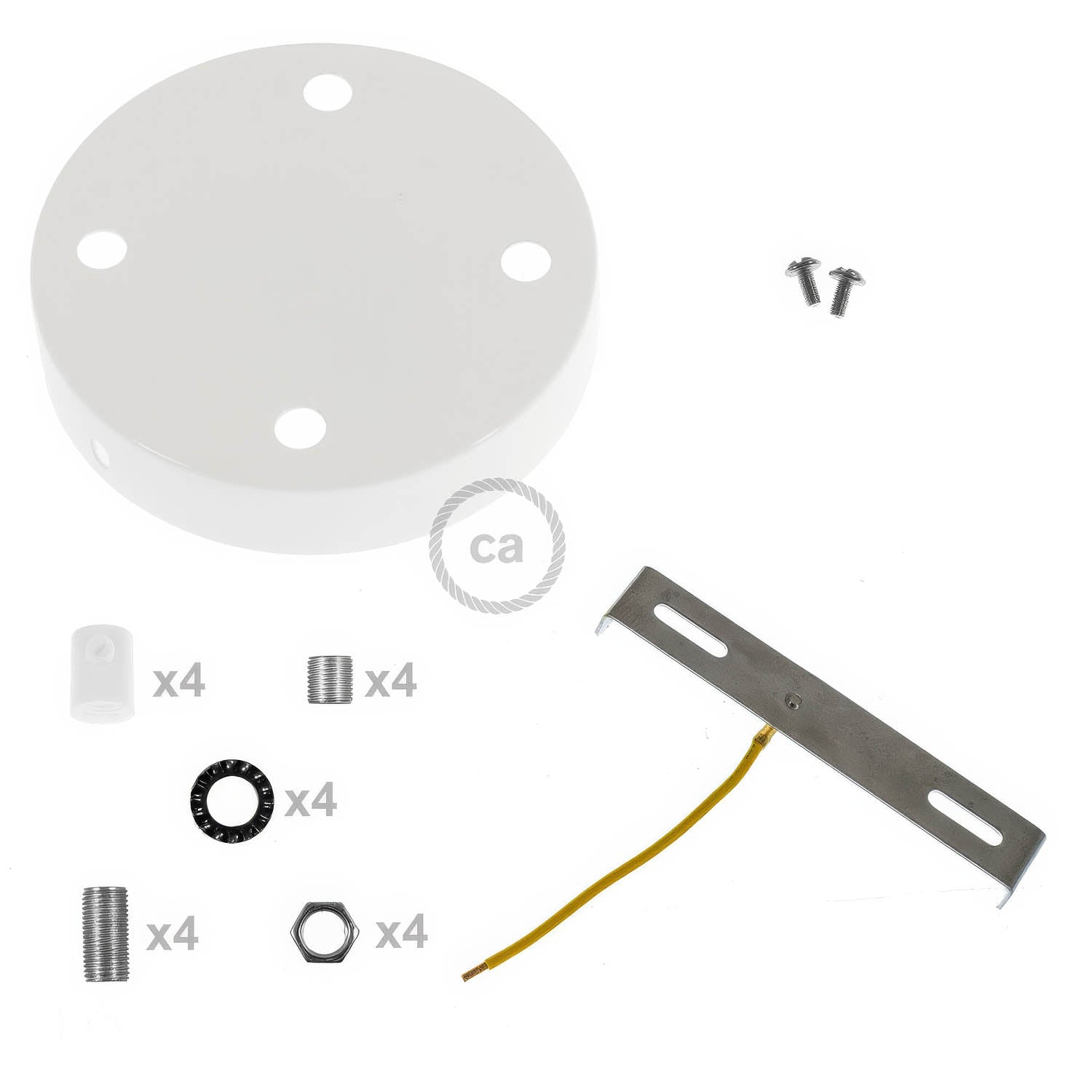 Kit rosone cilindrico in metallo a 4 fori - Bianco lucido