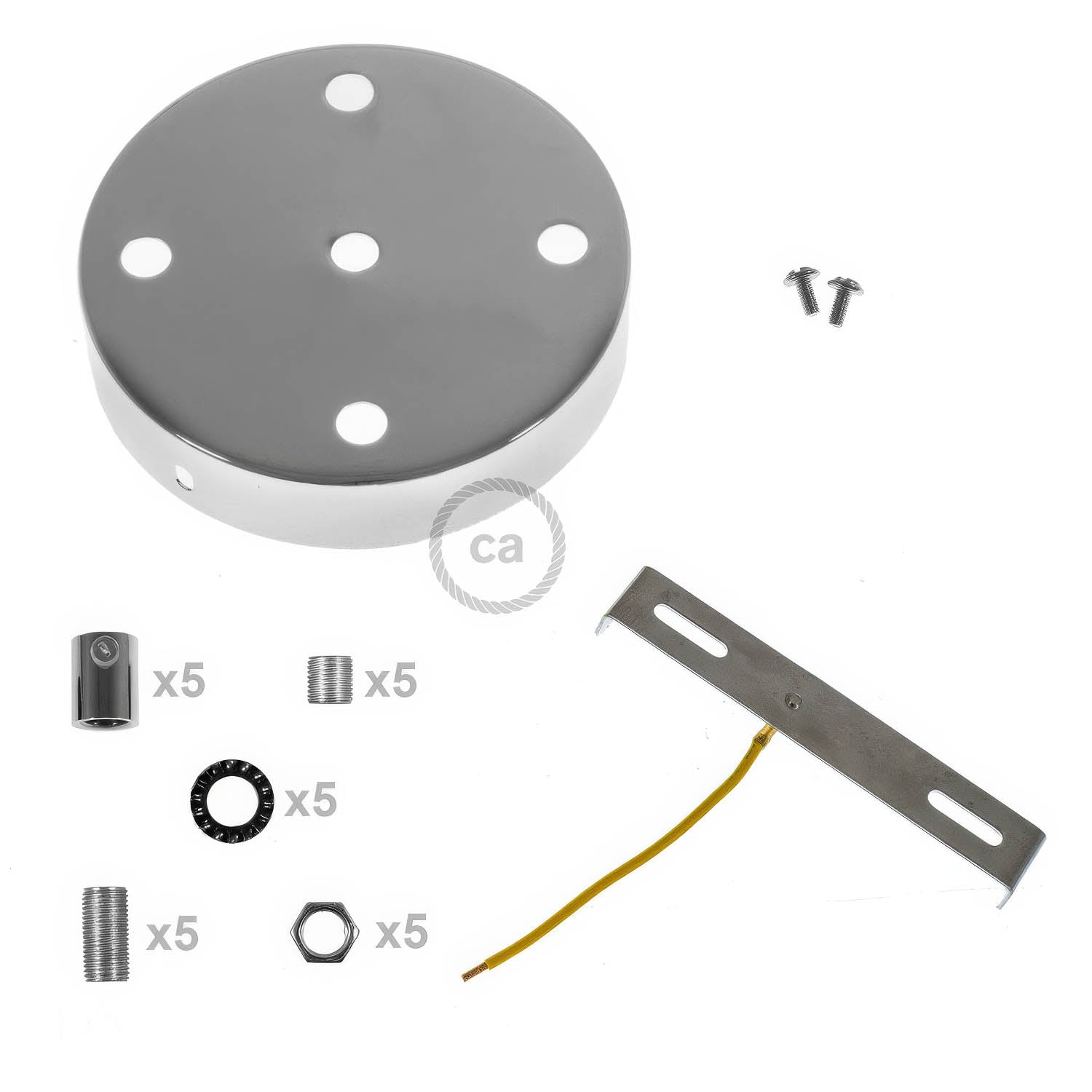 Kit rosone cilindrico in metallo a 5 fori - Cromo