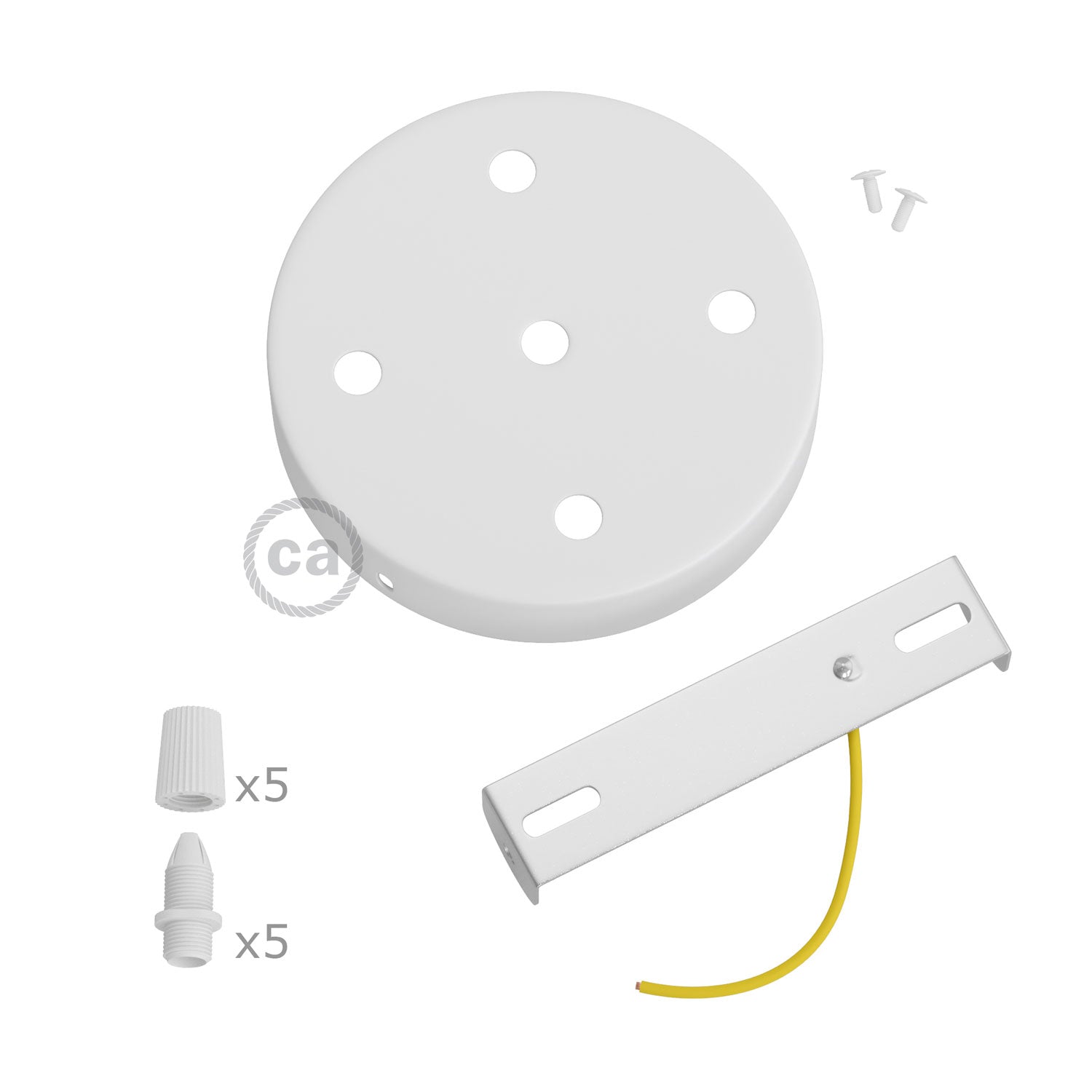 Kit rosone cilindrico in metallo a 5 fori - Bianco opaco