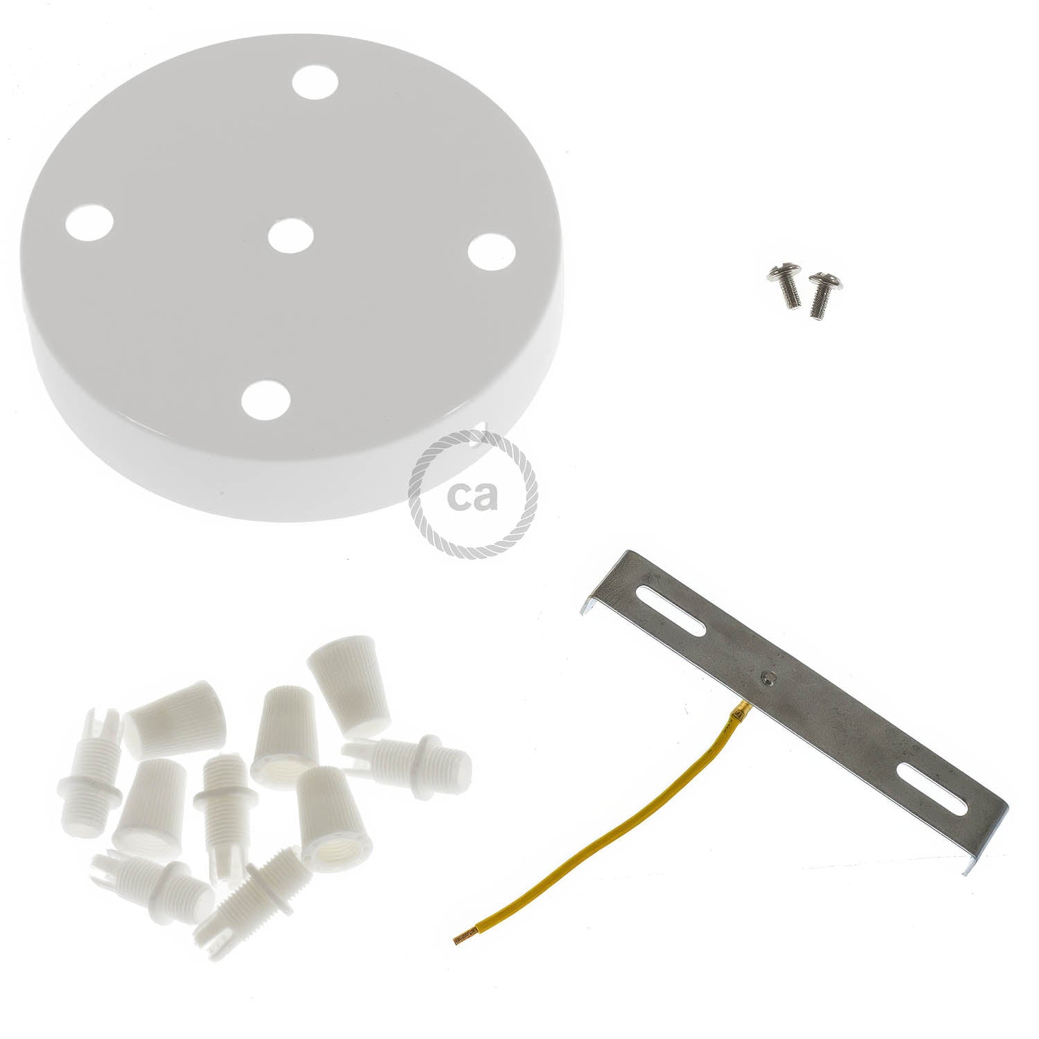 Kit rosone cilindrico in metallo a 5 fori - Bianco lucido