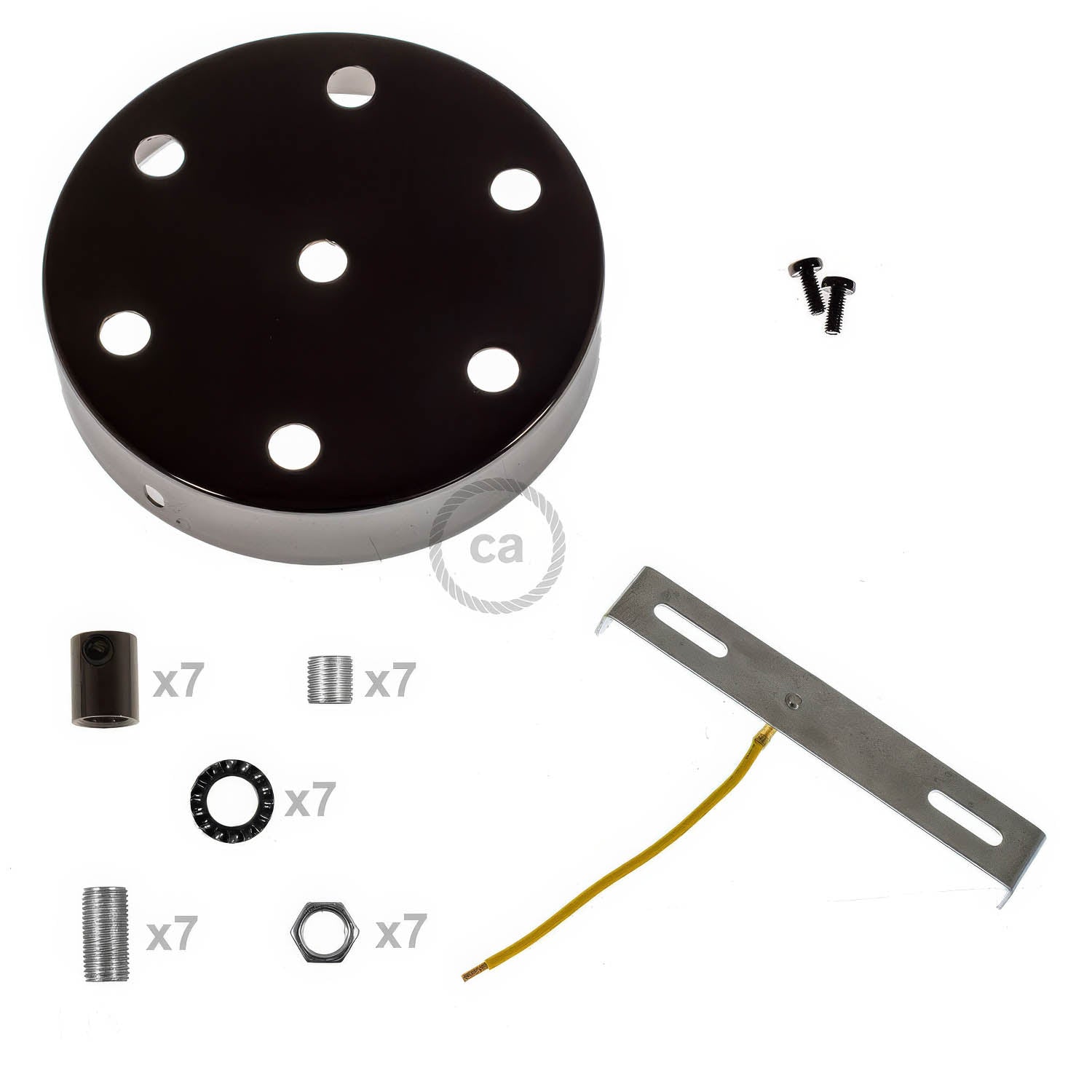 Kit rosone cilindrico in metallo a 7 fori - Nero perla