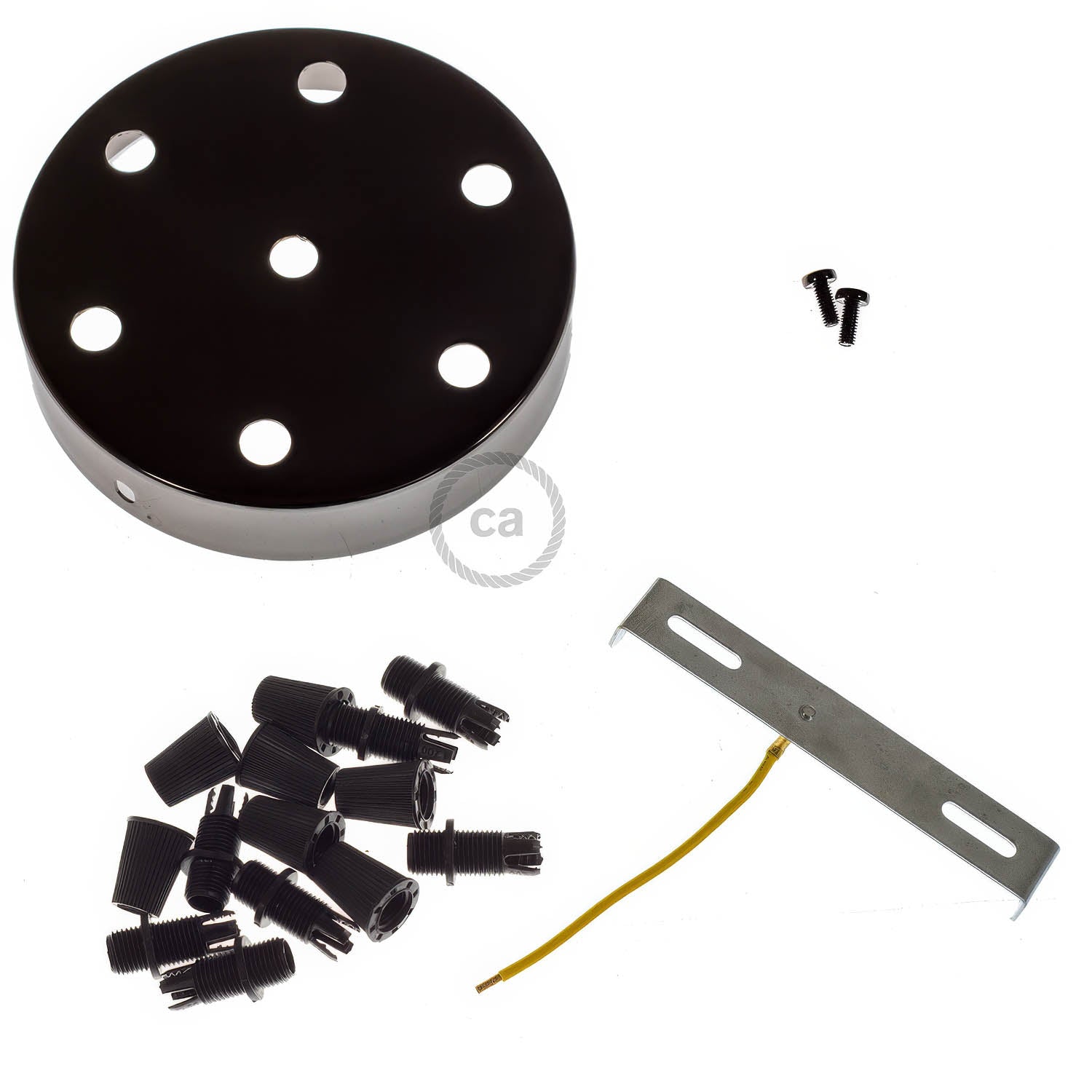 Kit rosone cilindrico in metallo a 7 fori - Nero perla