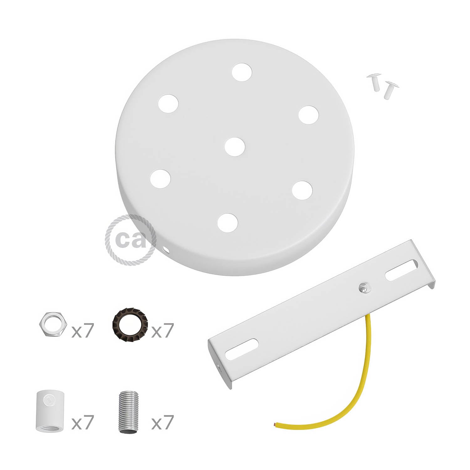 Kit rosone cilindrico in metallo a 7 fori - Bianco opaco