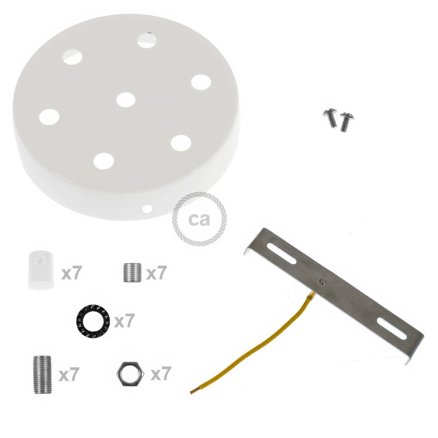 Kit rosone cilindrico in metallo a 7 fori - Bianco lucido