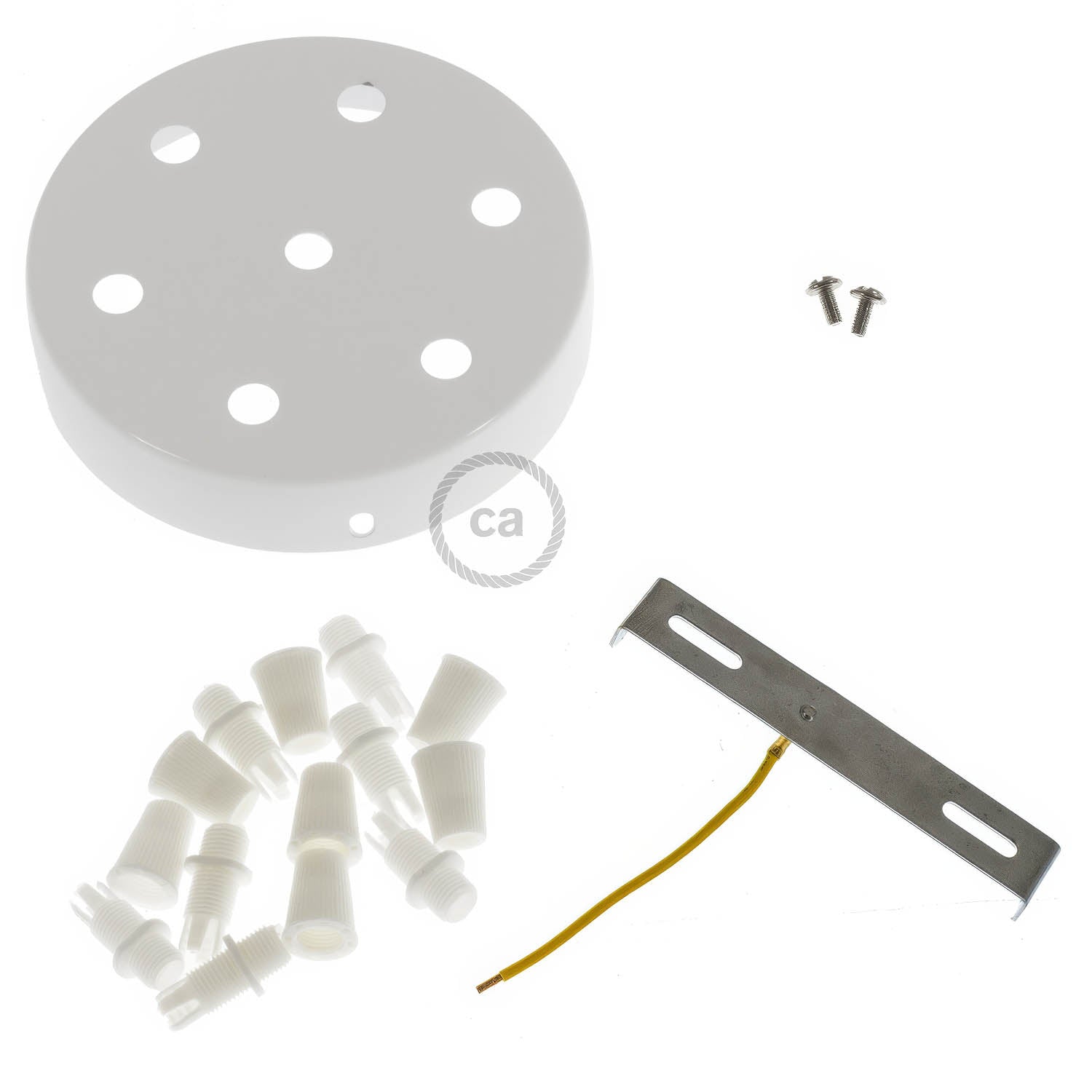 Kit rosone cilindrico in metallo a 7 fori - Bianco lucido