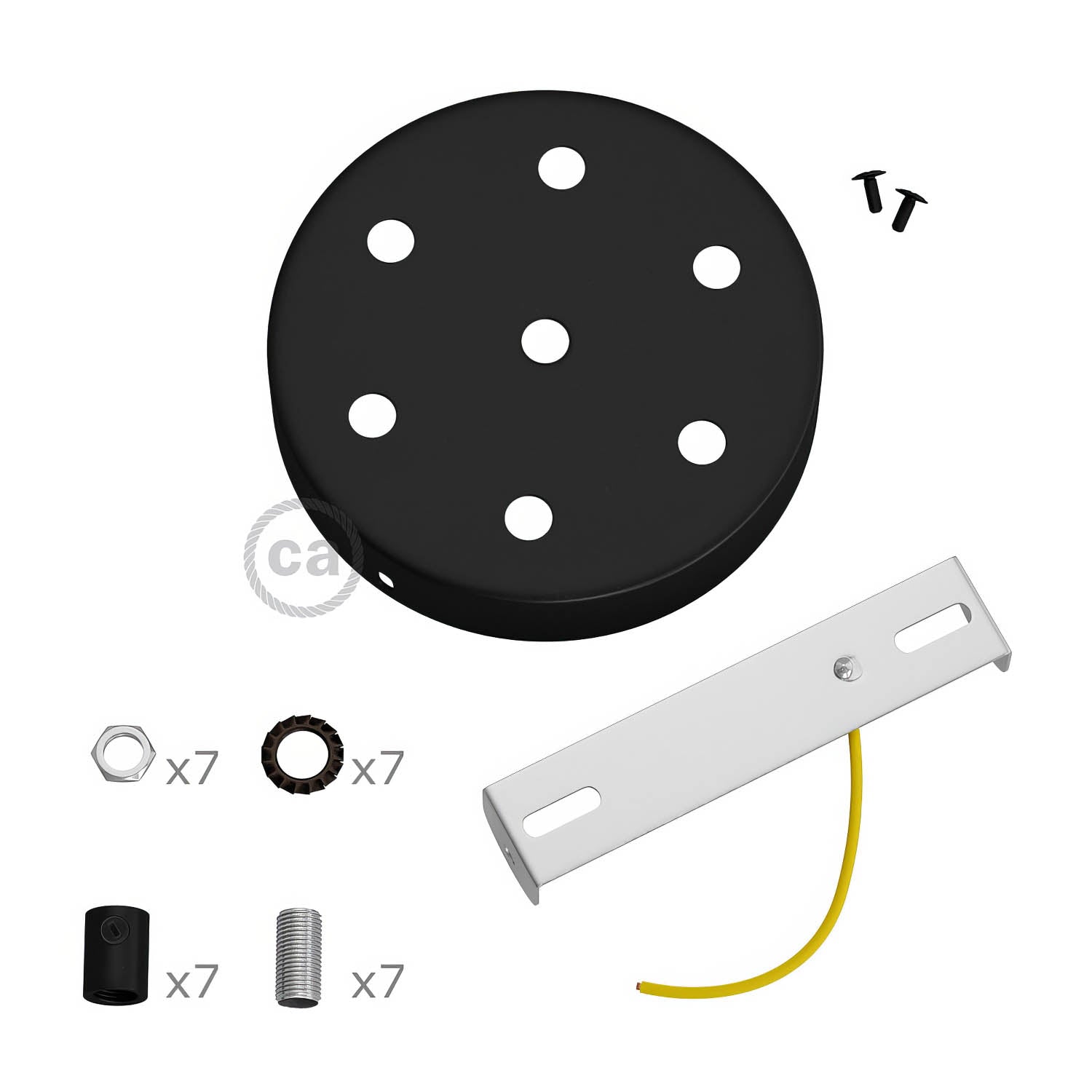 Kit rosone cilindrico in metallo a 7 fori - Nero
