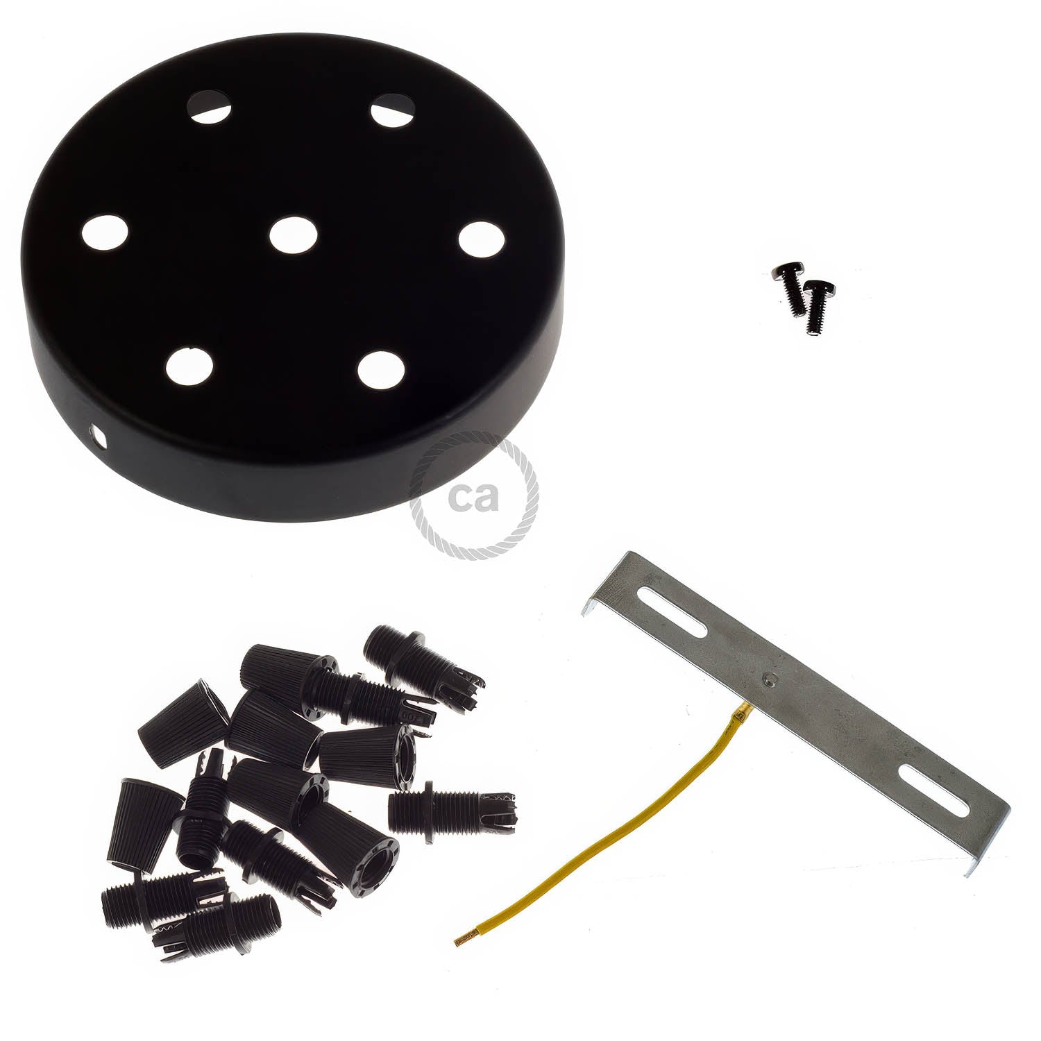 Kit rosone cilindrico in metallo a 7 fori - Nero